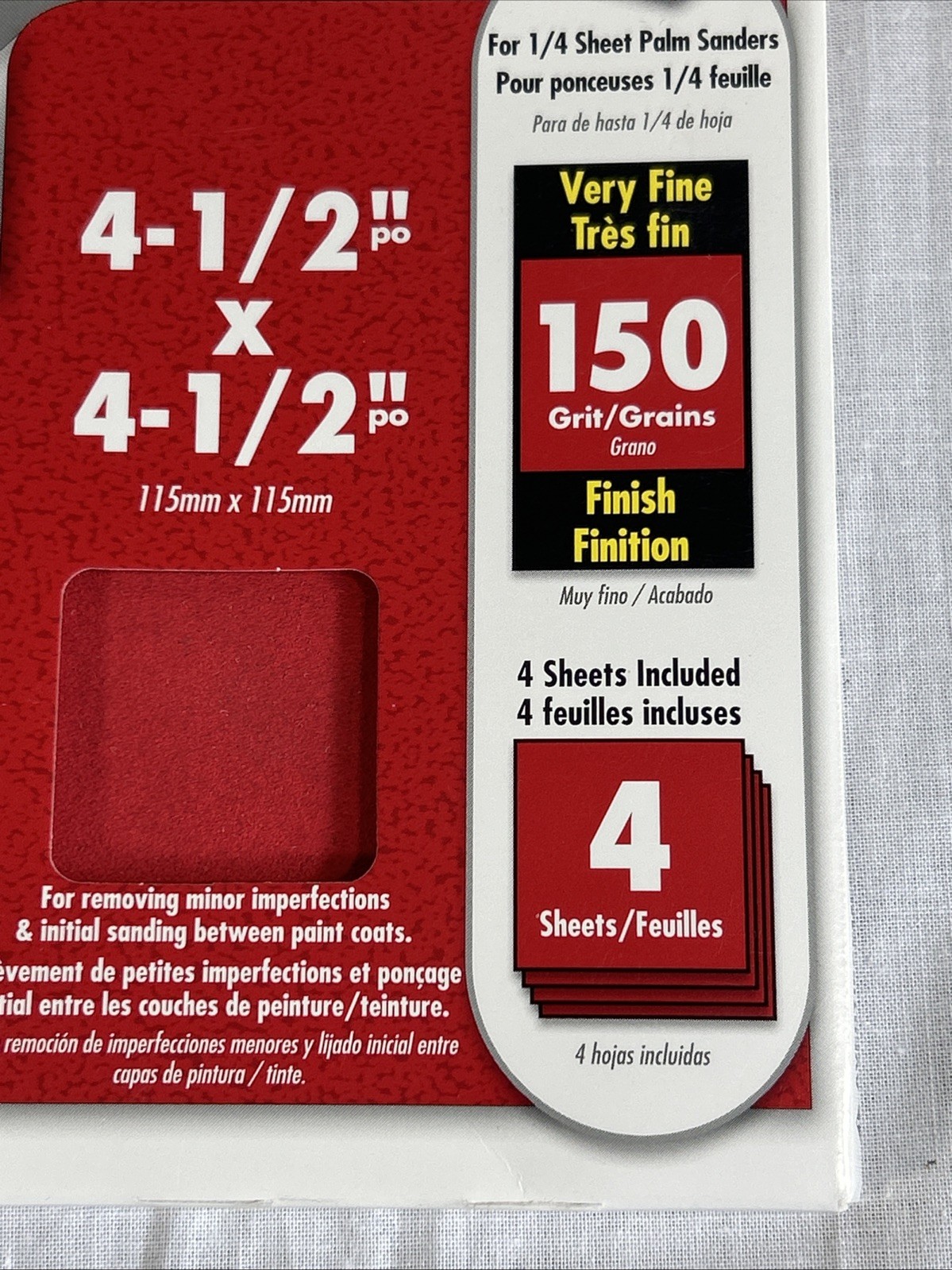 Diablo 4Pk 4.5” X 4.5” Sheet Stick Fast Very Fine 150 Grit Sand Paper.