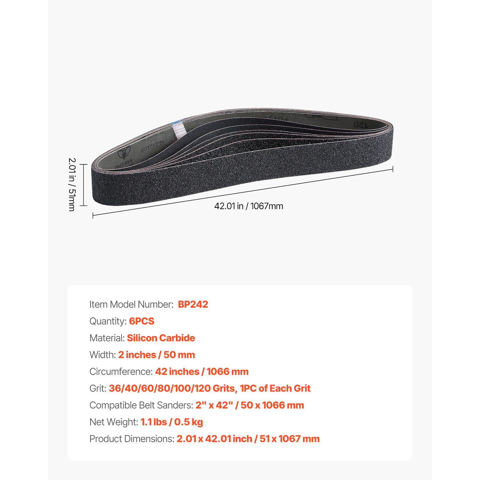 Uimoso 2″ x 42″ Sanding Belts, 6PCS with Various Grit Options for Belt Sanders