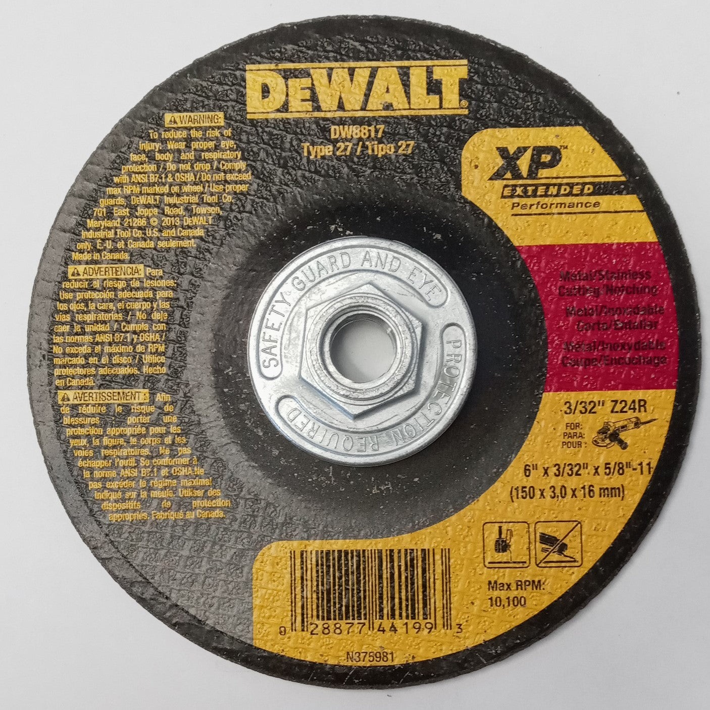 DEWALT DW8817 6″ x 3/32 x 11 5/8″-11 XP Cutting And Notching Wheel 10pcs.