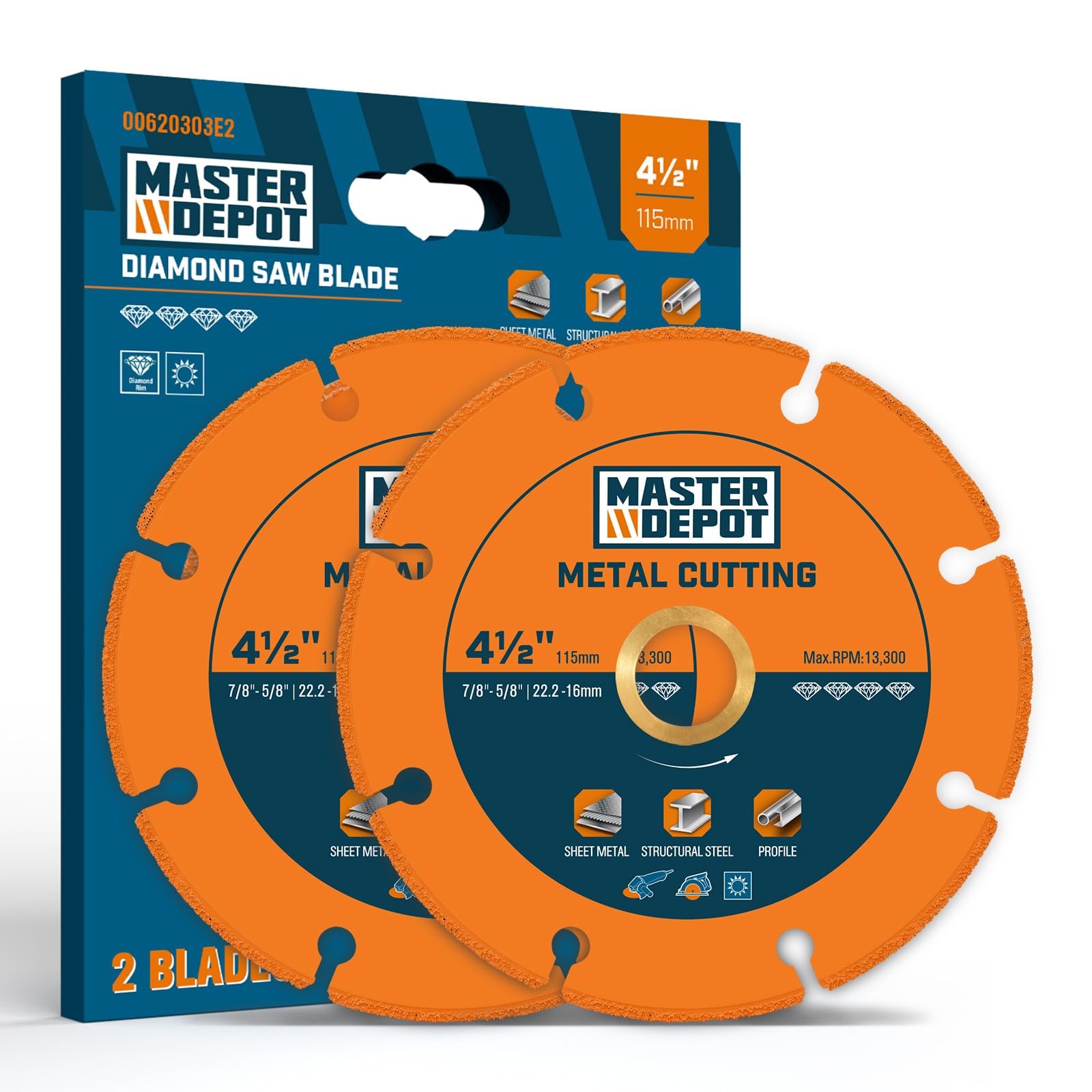 MASTER DEPOT 4 1/2“ Cut Off Wheels, Diamond Cutting Wheel for 5/8“ Orange