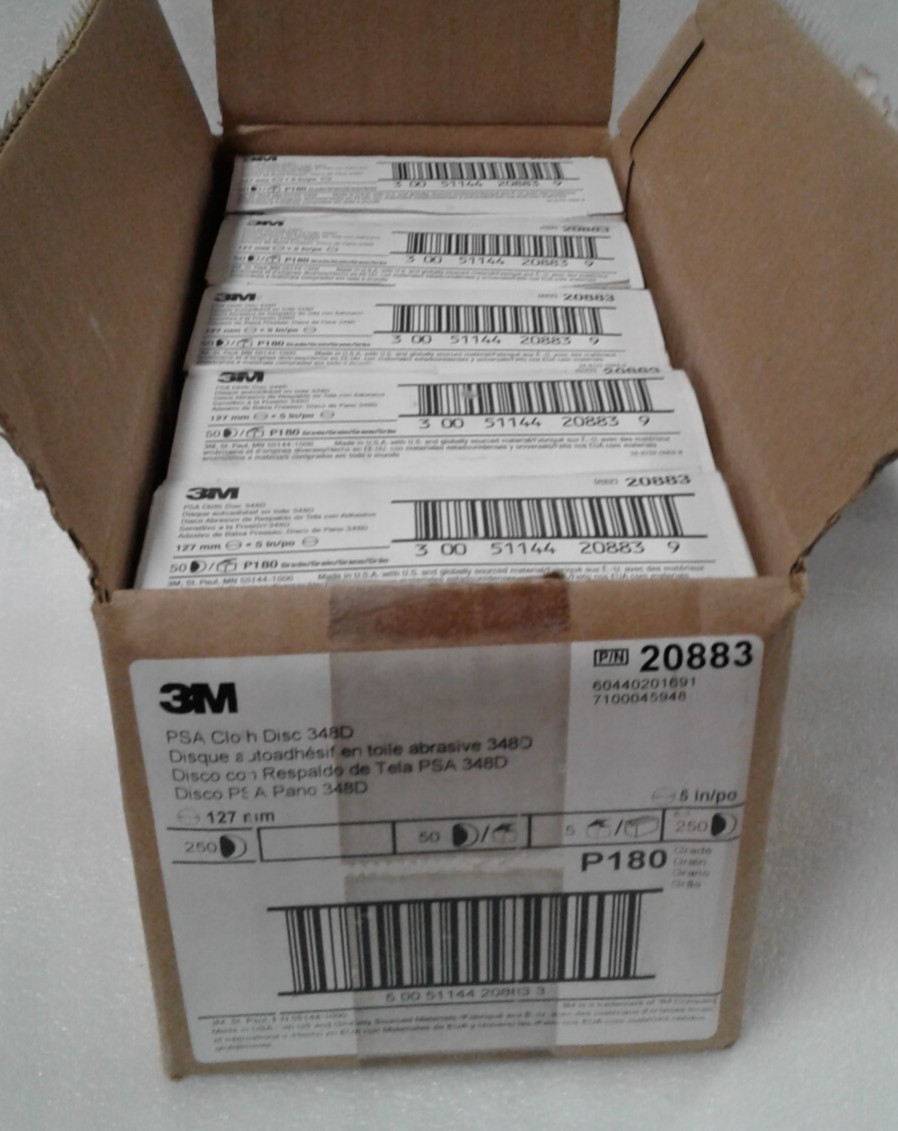 Box of 250 3M 348D 20883 PSA Sanding Disc – 5 Inch – P180 Very Fine -New NIB