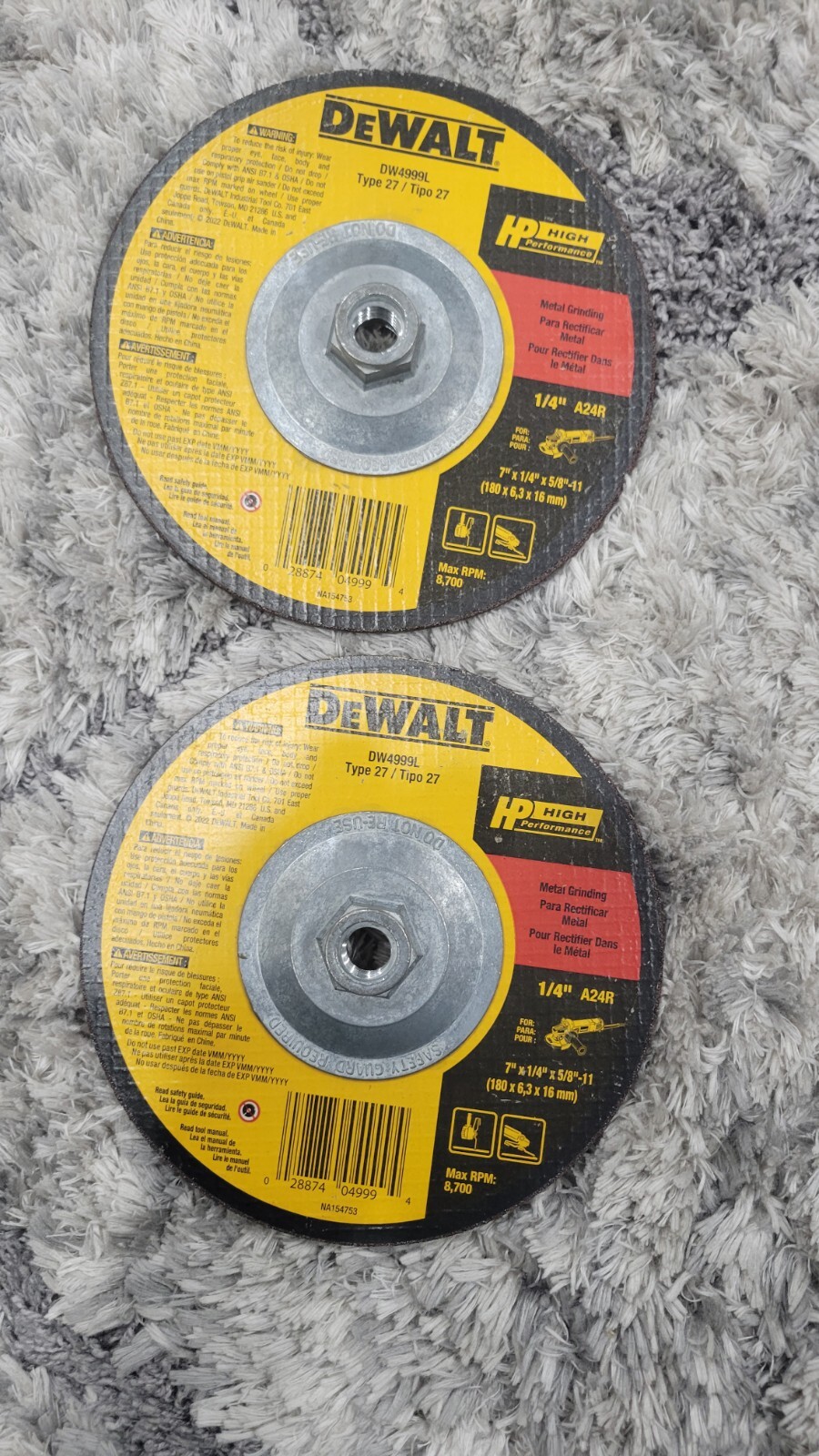 Dewalt DW4999L Type 27 /7″ X 1/4″ X 5/8″-11 Metal Grinding A24R (LOT OF 2)