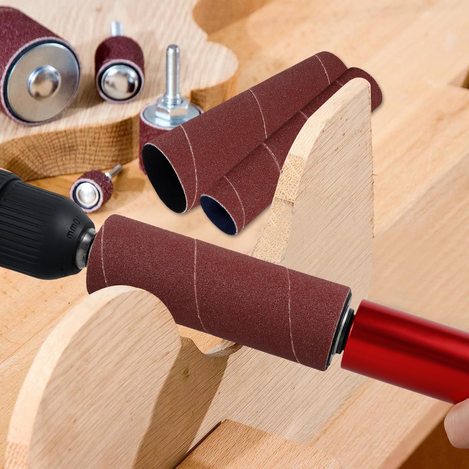 Portable Rubber Drum Sander Set HandHeld Spindle Adapter 120 Grit Sleeve