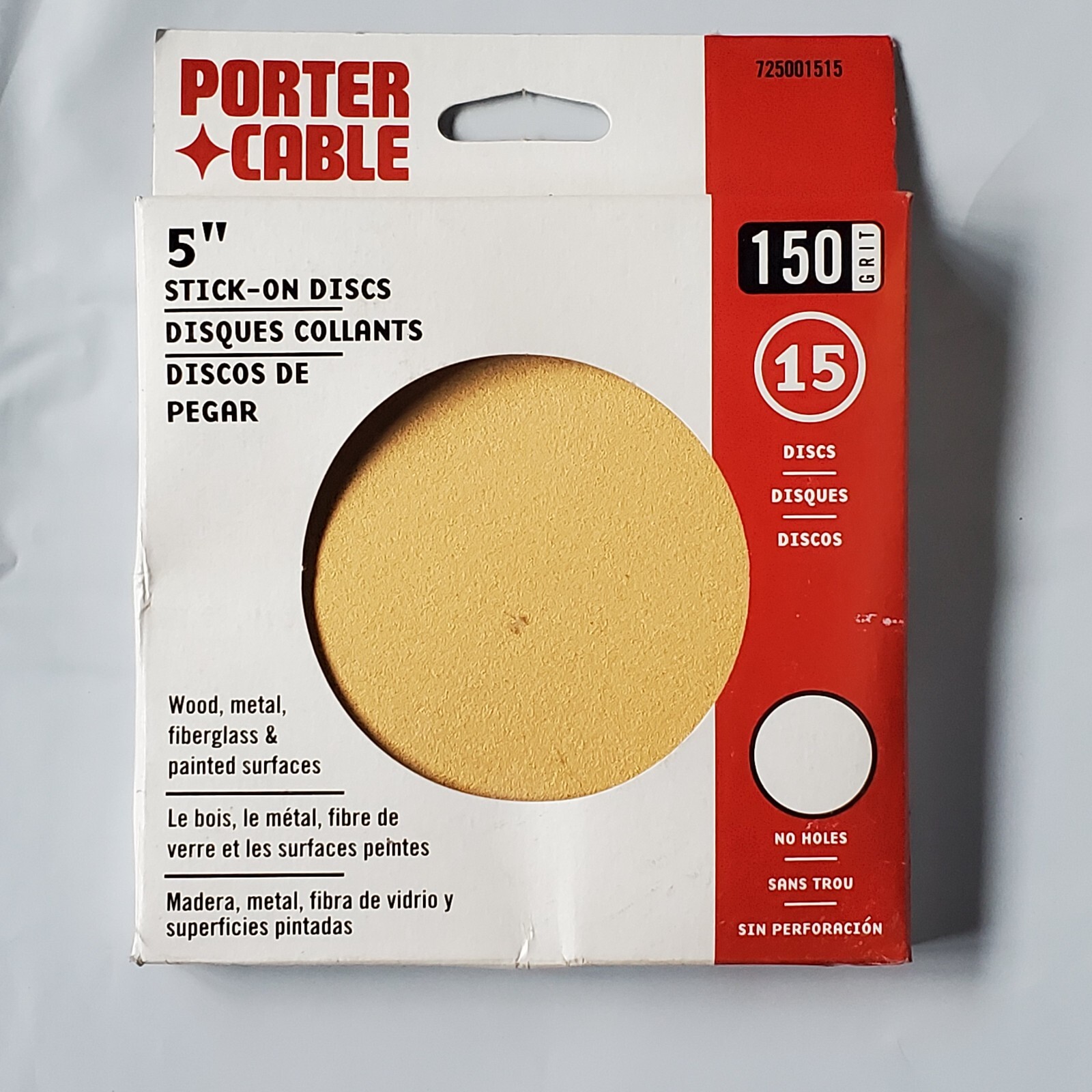5″ Stick On Sanding Discs, NO Hole, PSA, Porter Cable, 150 Grit, 15 pack