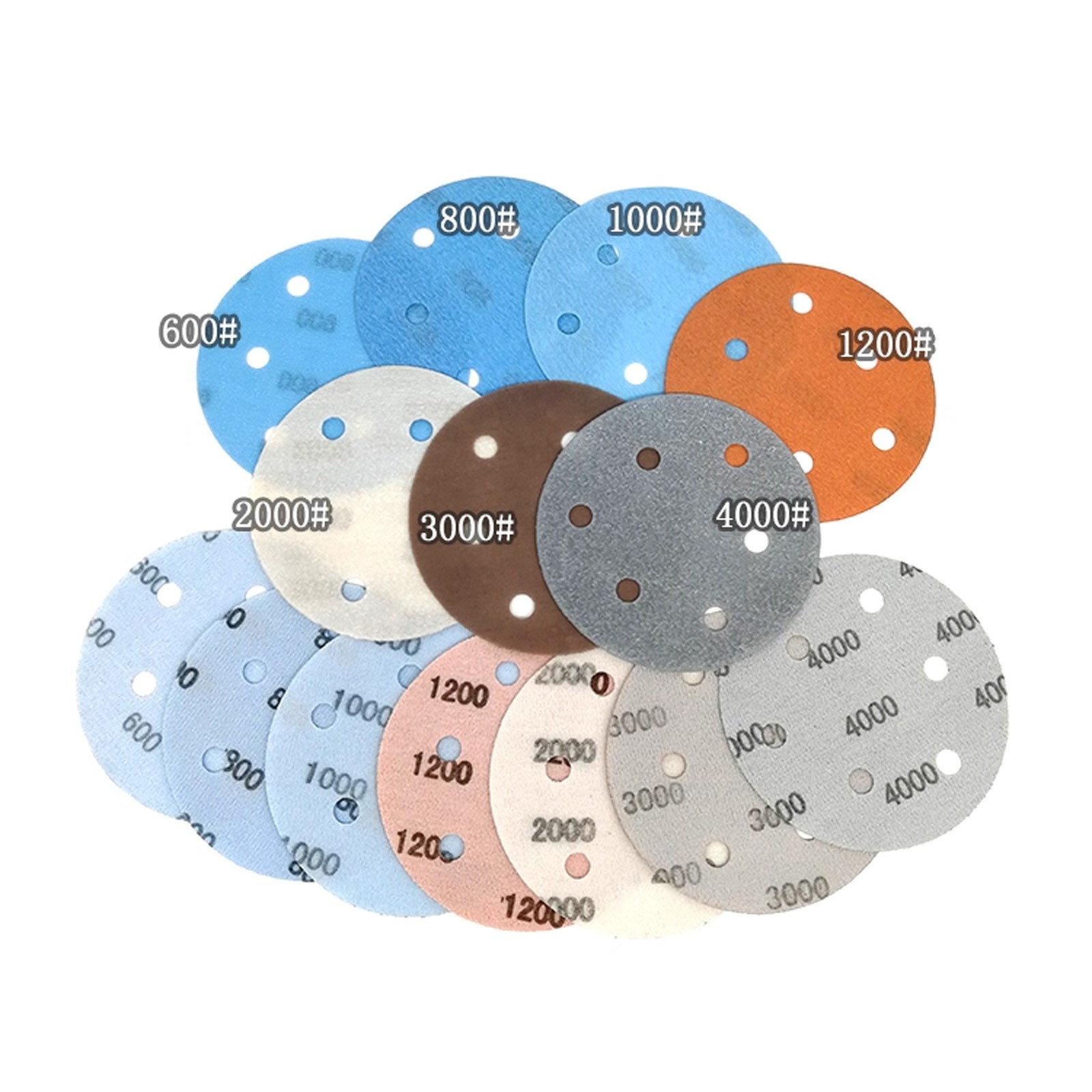 5 Inch 125mm Wet and Dry Sanding Discs Sandpaper Film Pads 600-5000 Grit 6 Hole