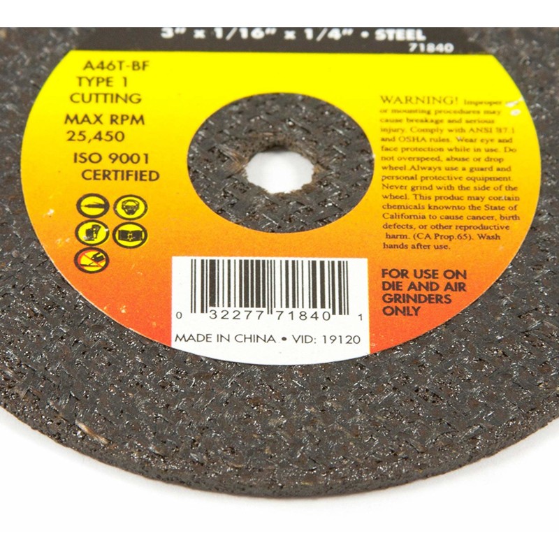 Forney 71840 Aluminum Oxide 25,450 rpm 3 Dia. in. Cut-Off Wheel 1/16 in. Thick