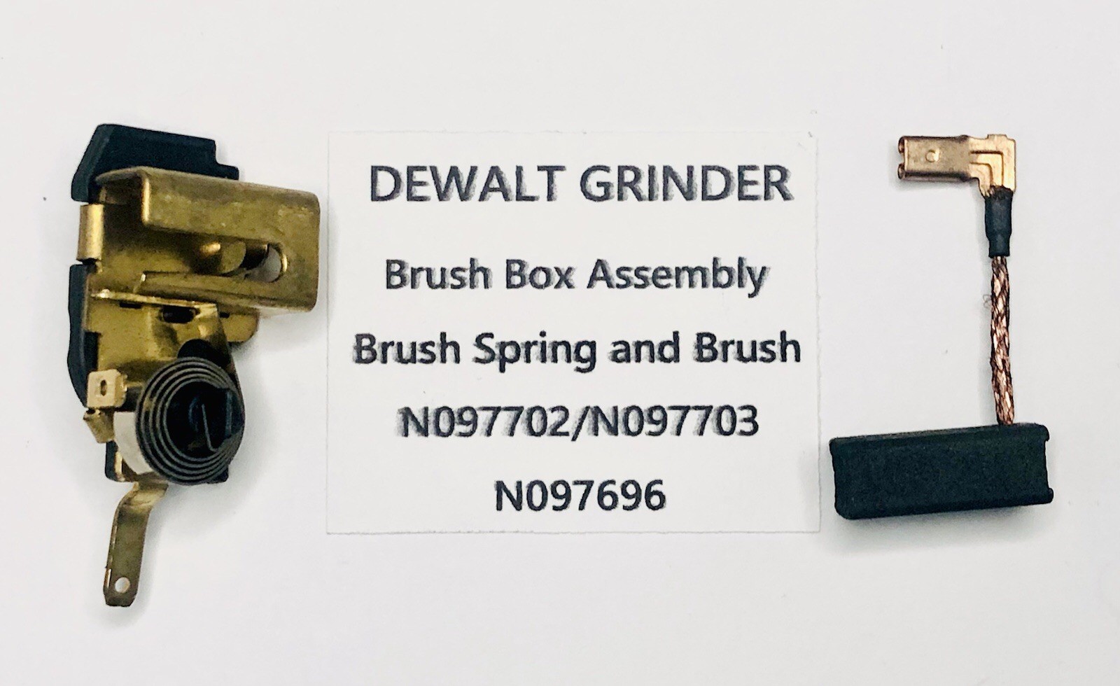 1 DeWalt Brush Box Assem. N097702 W/Spring N097703 and 1 Carbon Brush N097696