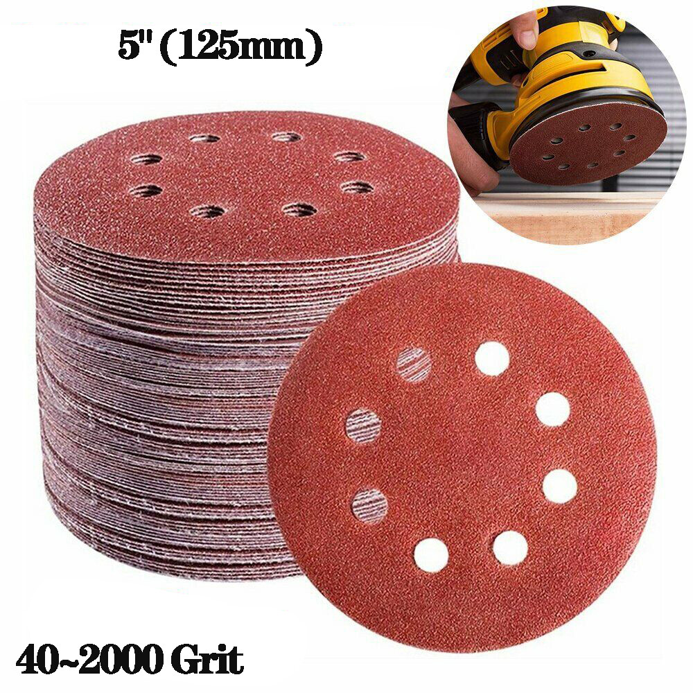 5″ Hook And Loop Sanding Discs 40~2000 Grit 125mm 8 Holes Orbital Red Sandpaper