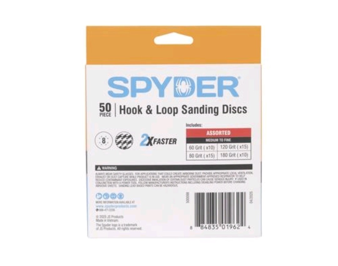 SPYDER 50 Count 5″ Hook & Loop Ceramic Sanding Discs 60/80/120/180 Grits