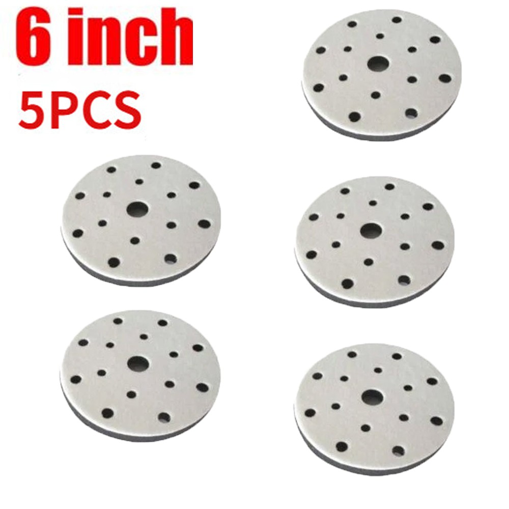 5Pcs 6″ Hook Loop Soft Foam Interface Sanding Disc Sander Backing Pad 15-Holes