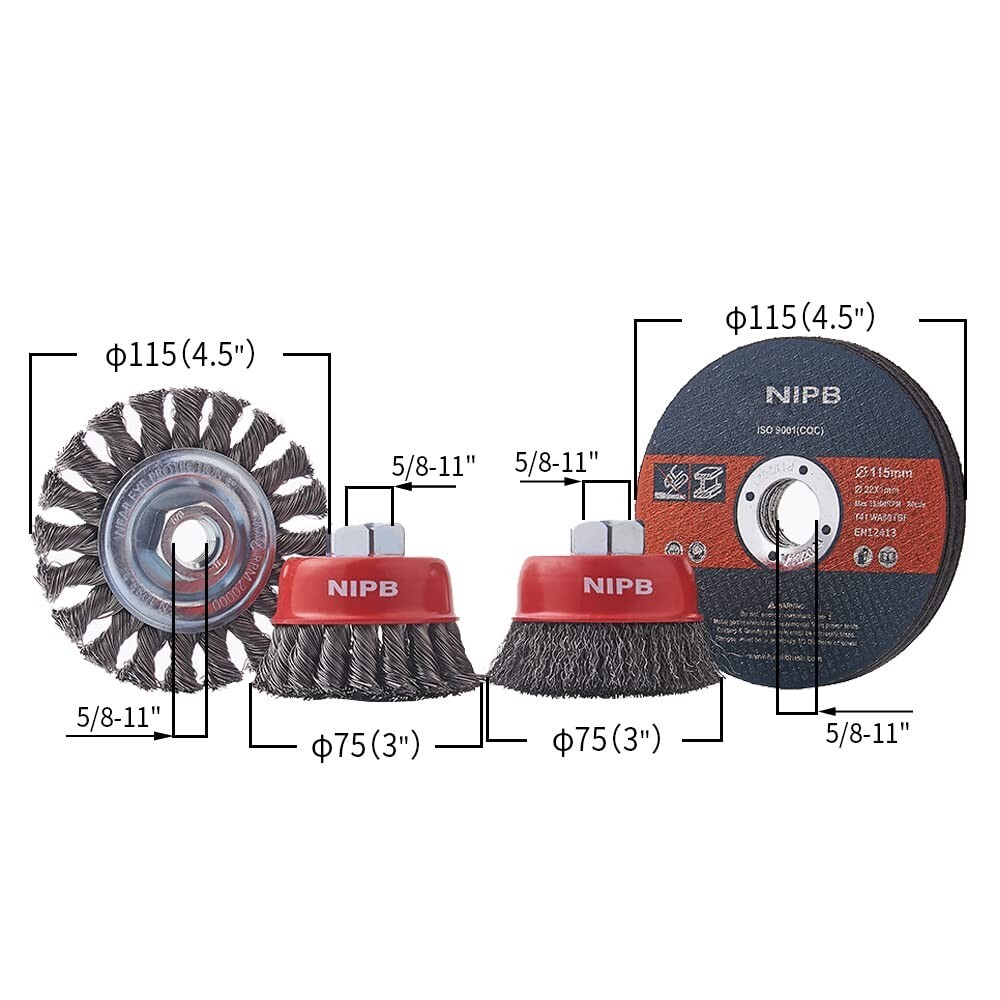 10PC 4-1/2 Inch Abrasive Cutoff Wheel Cutting Disc with 3 Sets Wire Drill Brush