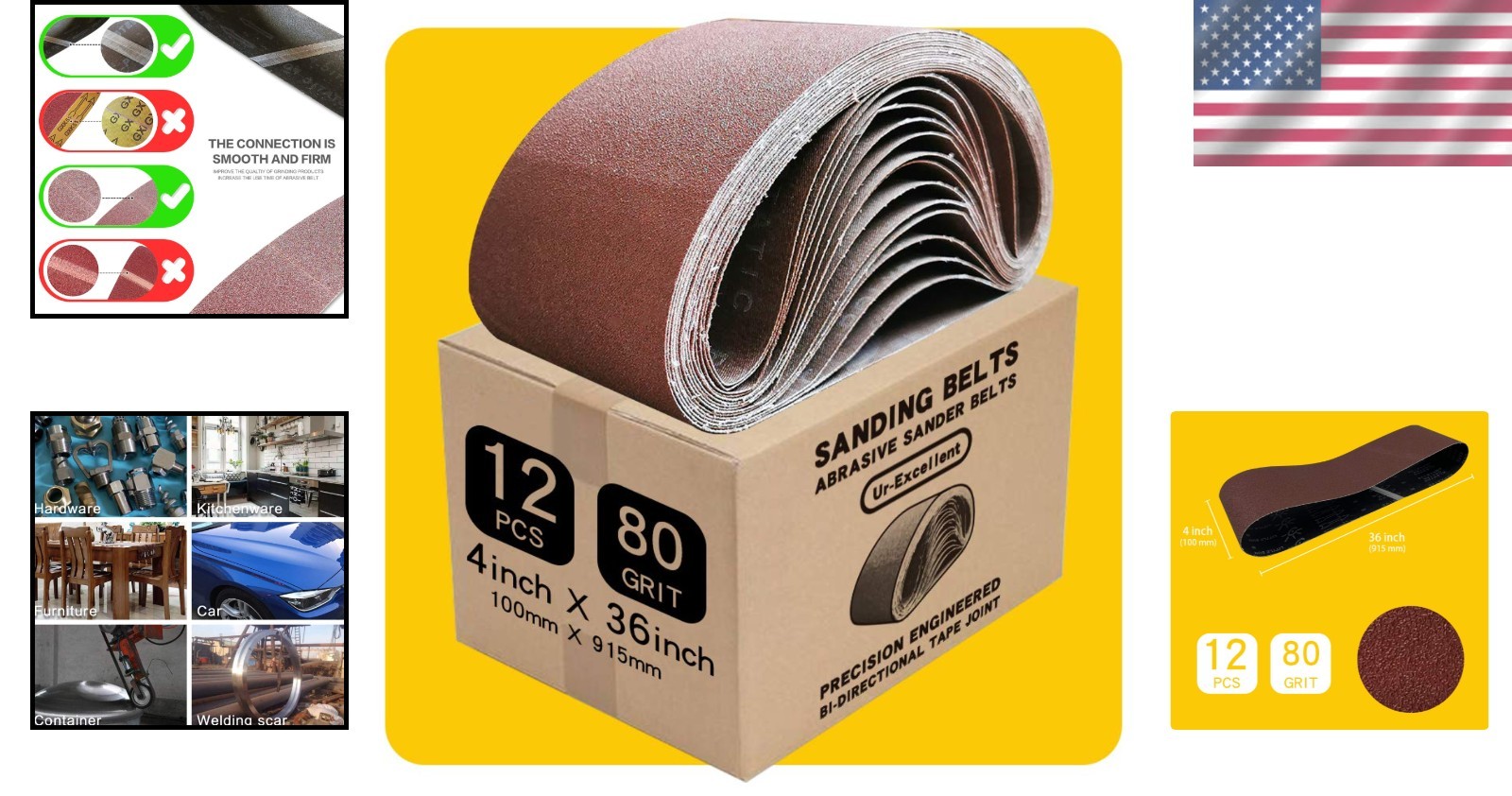 4 x 36 Inch 80 Grit Aluminum Oxide Sanding Belt – 12 Pack of Sandpaper
