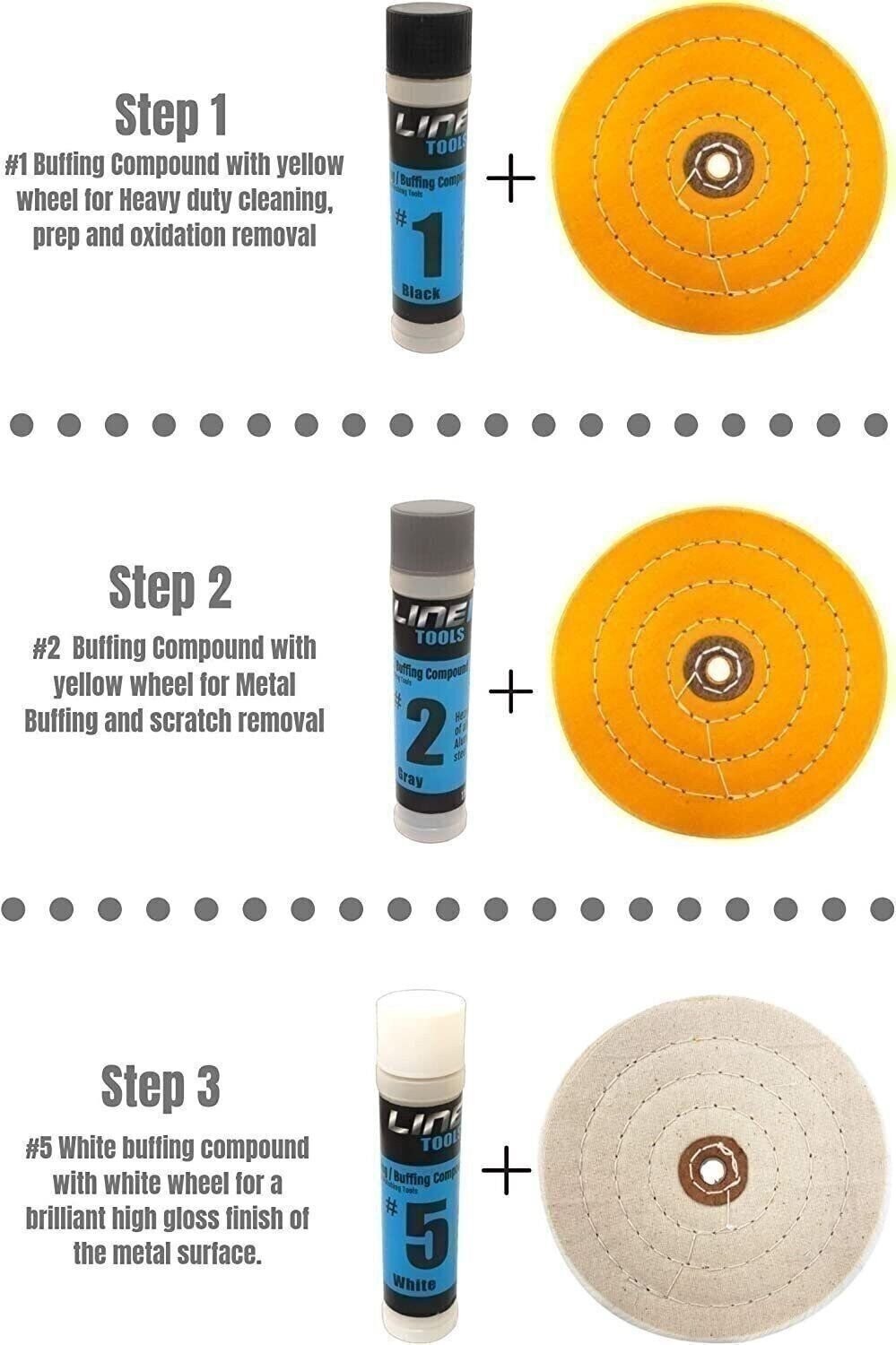 7pc Metal Buffing Kit for Drill 6″ Wheel for Polishing S. Steel Iron Aluminum