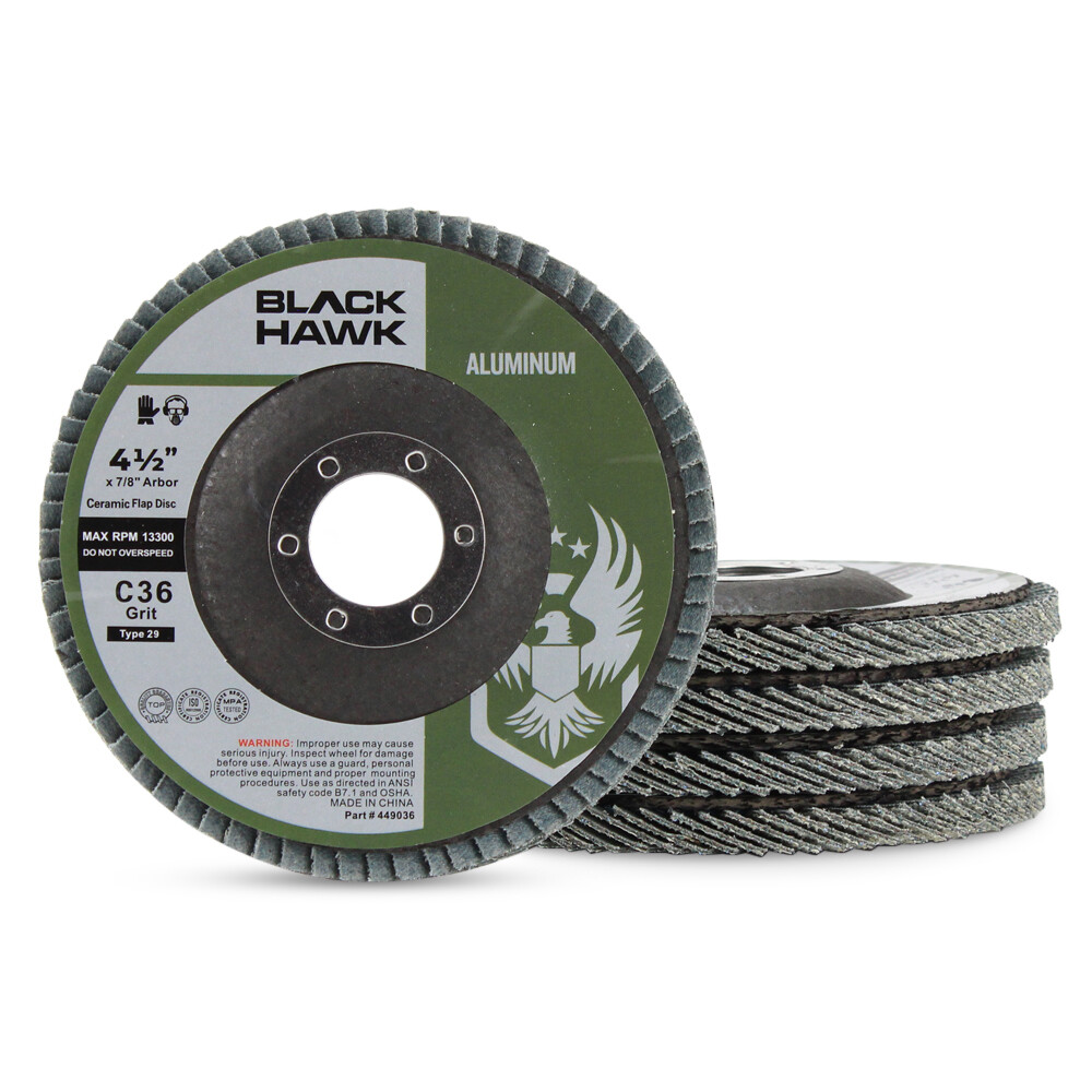 5 Pack – 4.5″ x 7/8″ BHA 60 Grit Stearate Coated Flap Discs for Aluminum T27