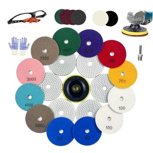 4 Inch Diamond Polishing Pads, 22 PCS 50-8000 Grit Wet/Dry Granite Stone