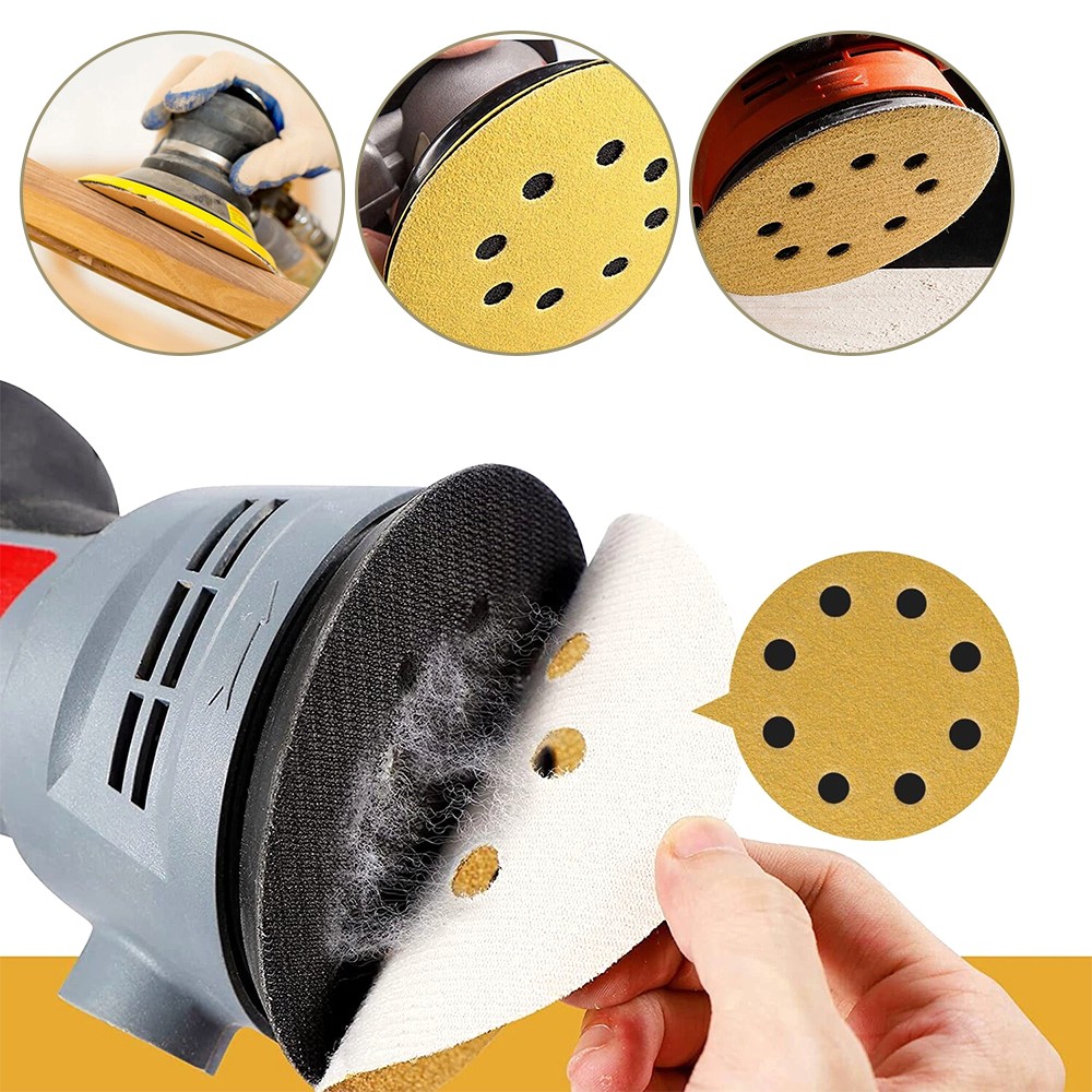 100-PACK 5/6 inch Sanding Discs 8-Hole Hook Loop Sander Orbital Sandpaper 40-800