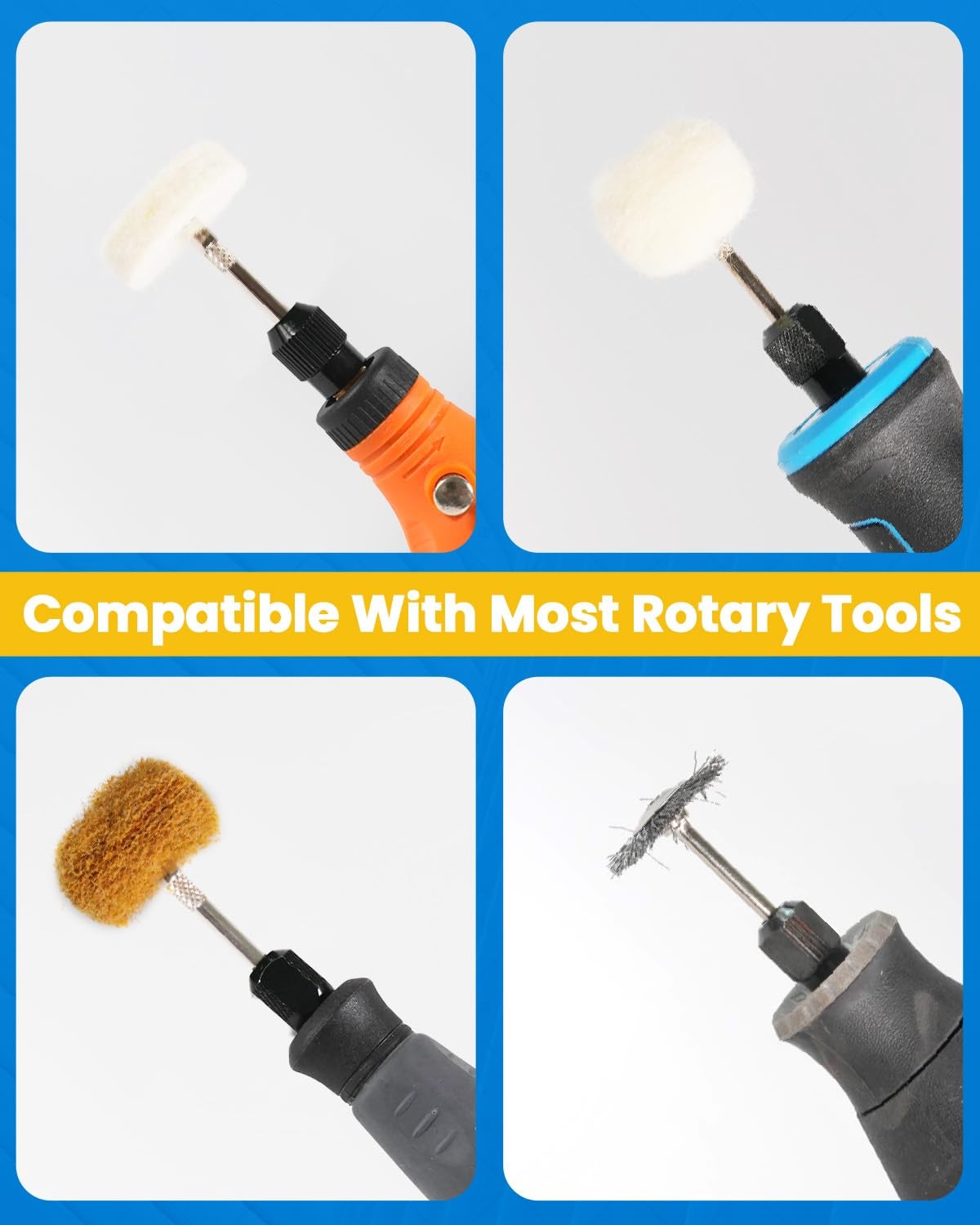 100Pcs Rotary Tool Polishing Kit Buffing Wheel Wire Brush Metal Wood Jewelry