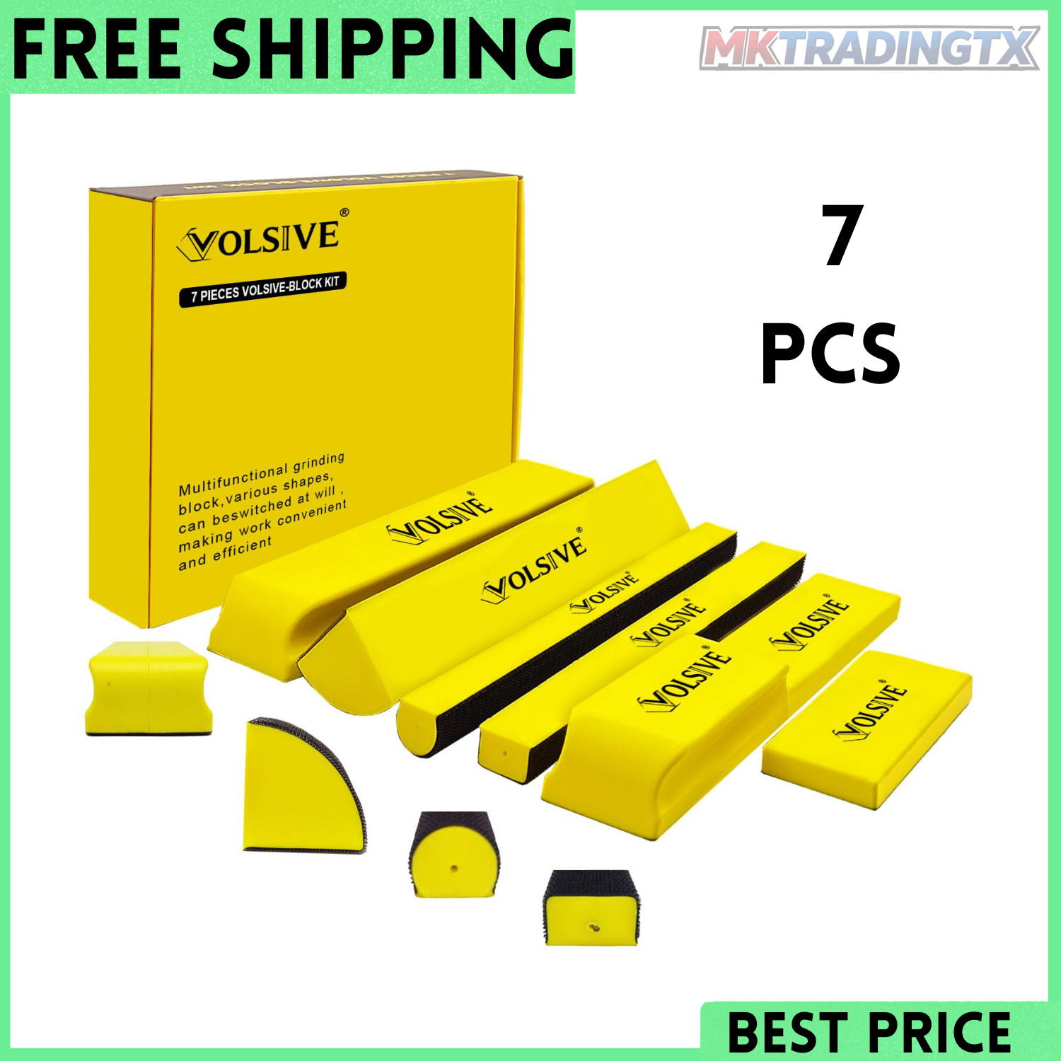 7Pcs Hand Sanding Block Set, Rectangle Handheld Sanding Pad, Hook and Loop Inter