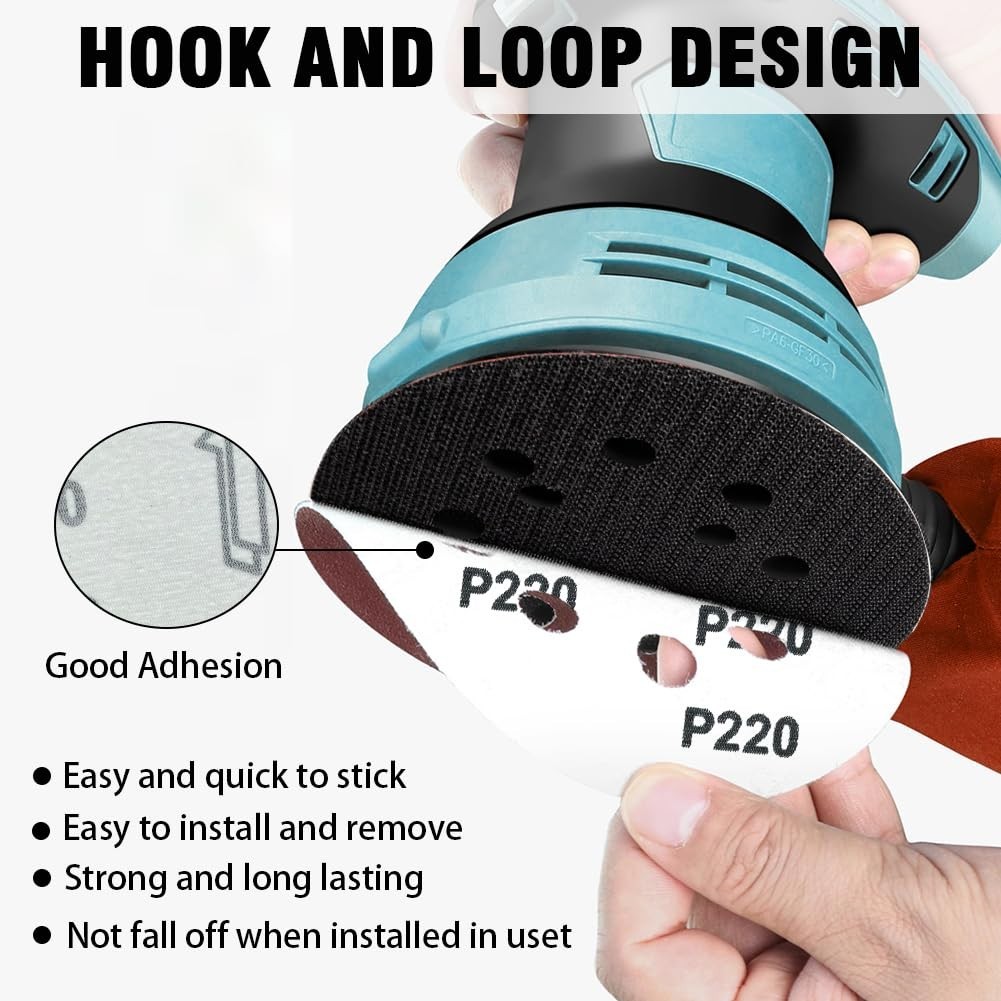 5-Inch Hook and Loop Sanding Discs, 220 Grit, 52 Count – Quick Change Design