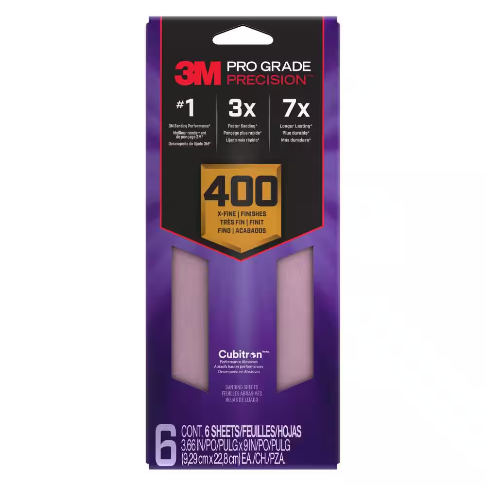 Pro Grade Precision 3 2/3 In. X 9 In. Extra Fine 400-Grit Sheet Sandpaper (6-Pac