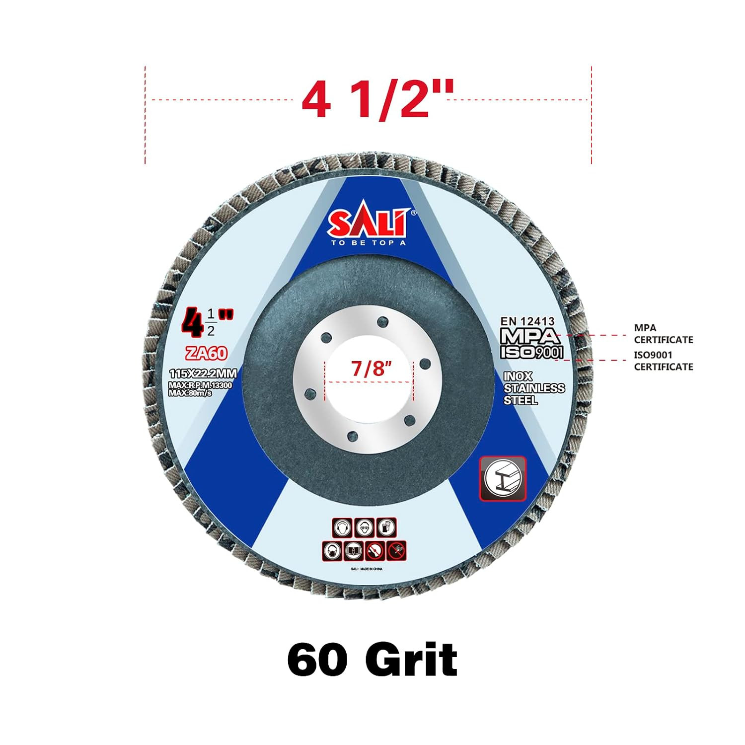 20 Pack Zirconia Flap Disc 60 Grit 4.5″ x 7/8-Inch Sanding Disc Bevel Type #29 P