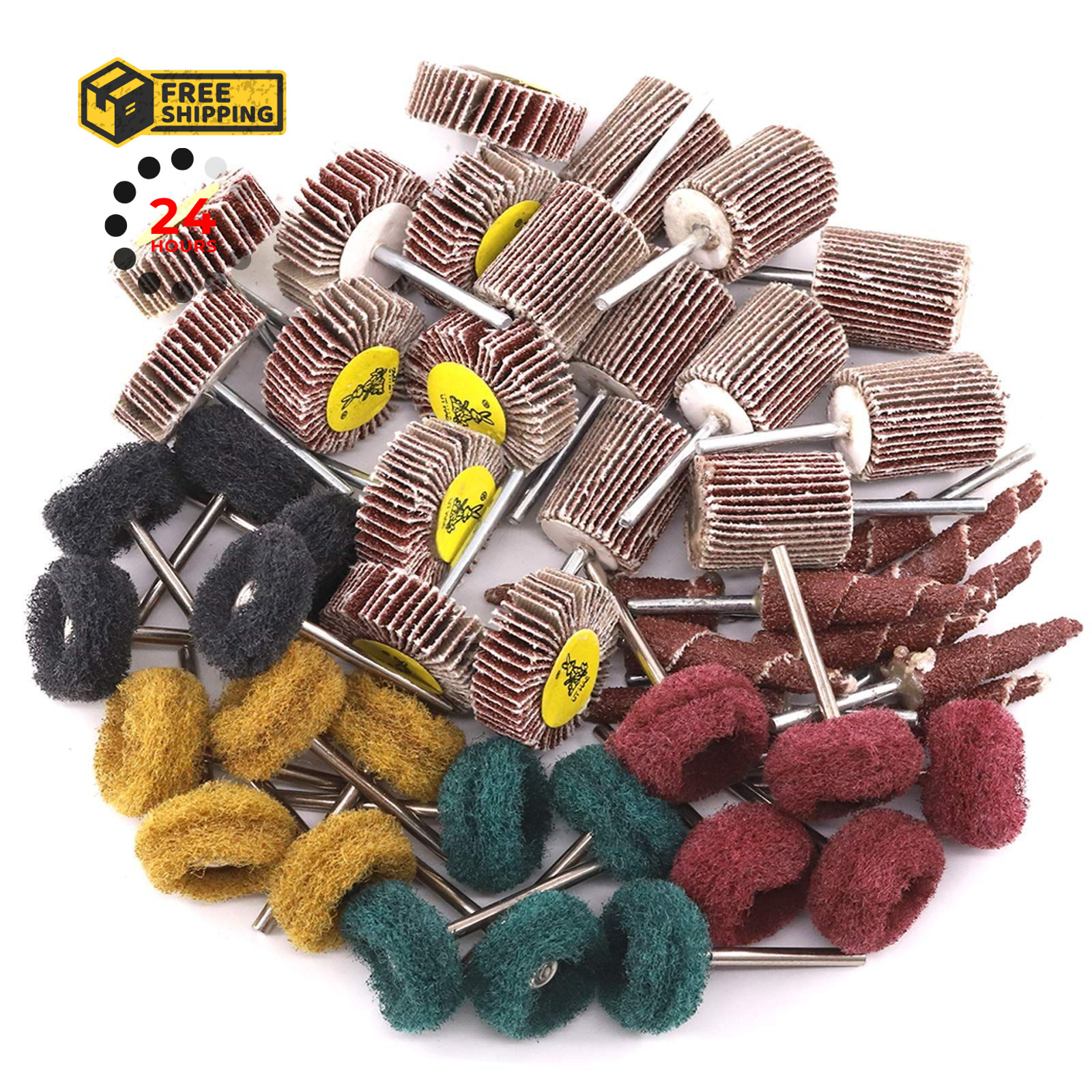 Swpeet 50Pcs Abrasive Sanding Flap Wheel Assortmen Kit, 80 30mm, 20mm, 25mm