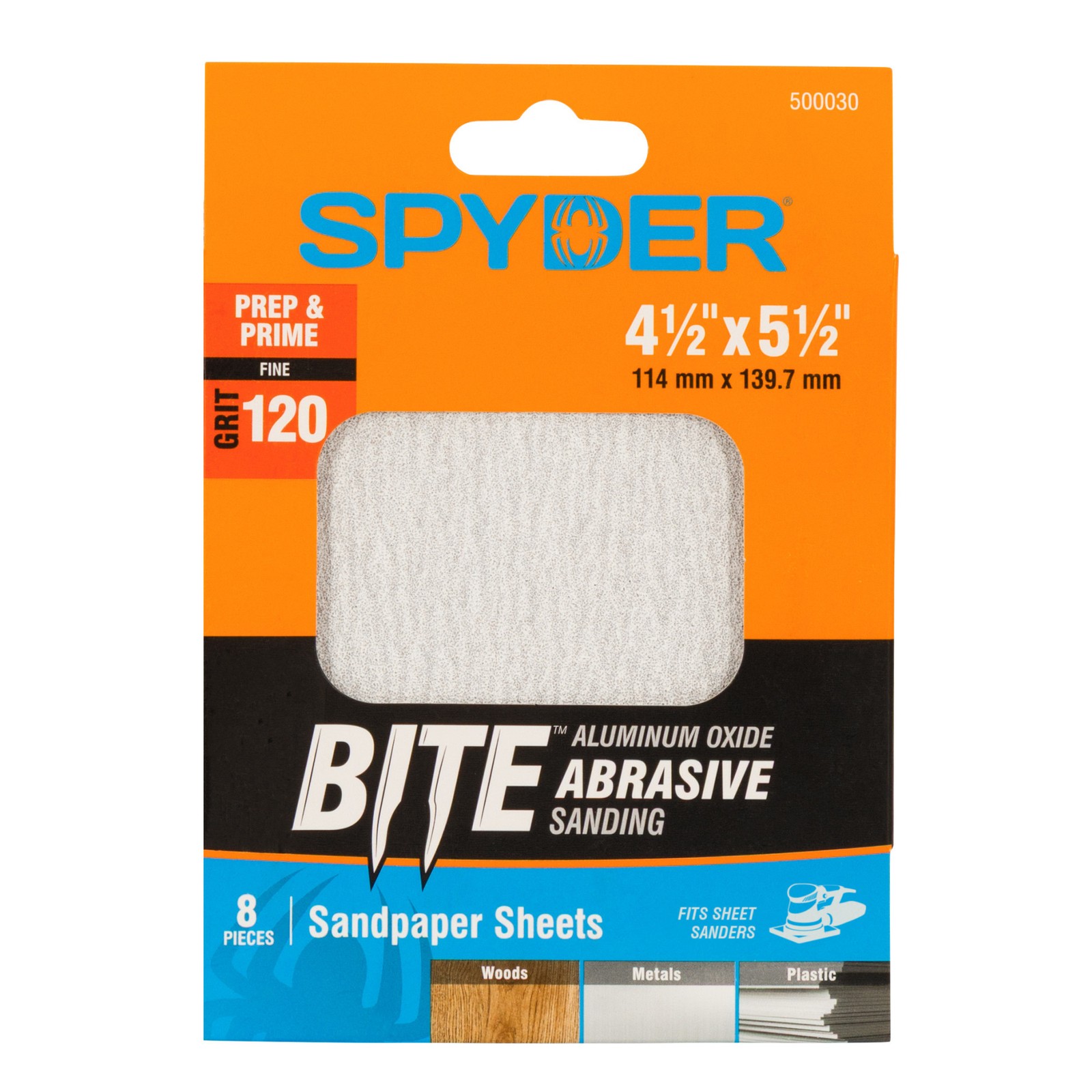Spyder 4.5 in. x 5.5 in. 120 Grit Aluminum Oxide Sandpaper Sheets 8-Pack 500030