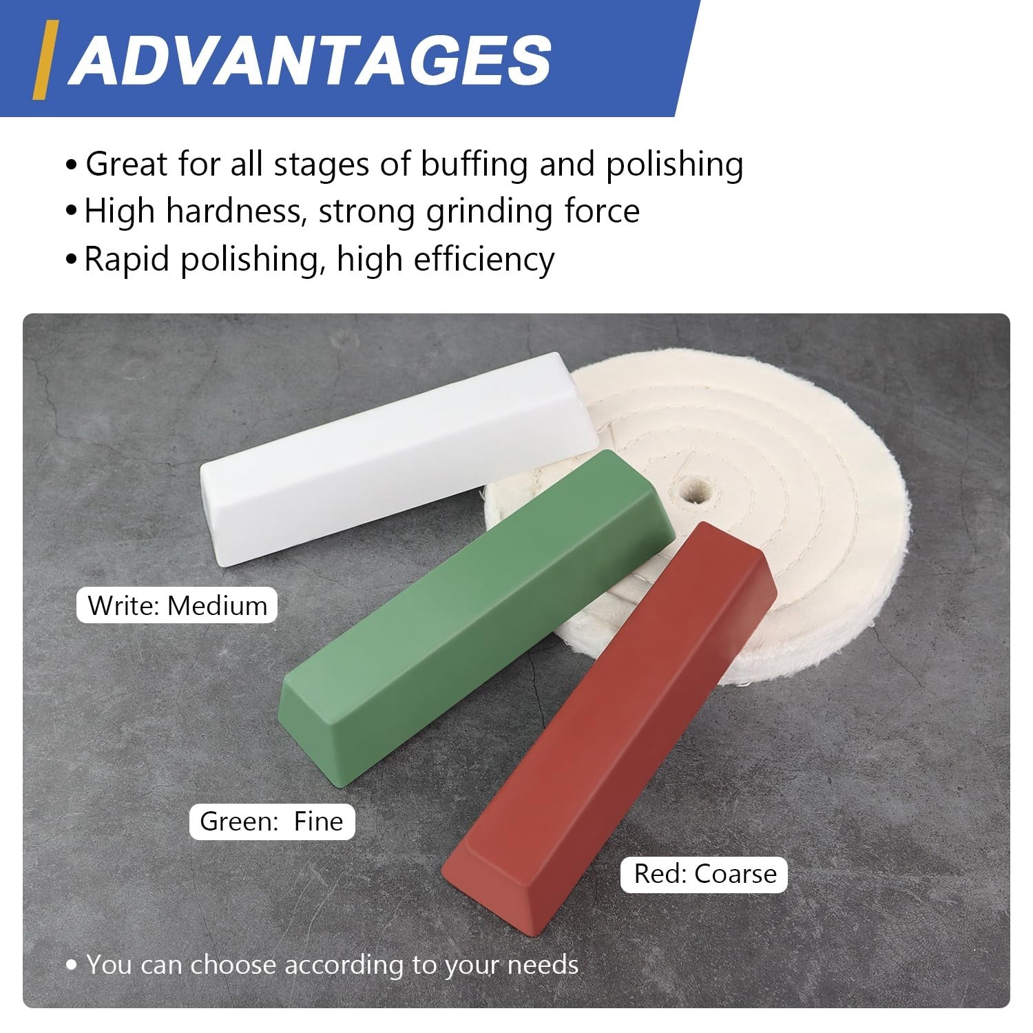 Buffing Polishing Kit – 3 lbs. Green/White/Red Rouge Bars
