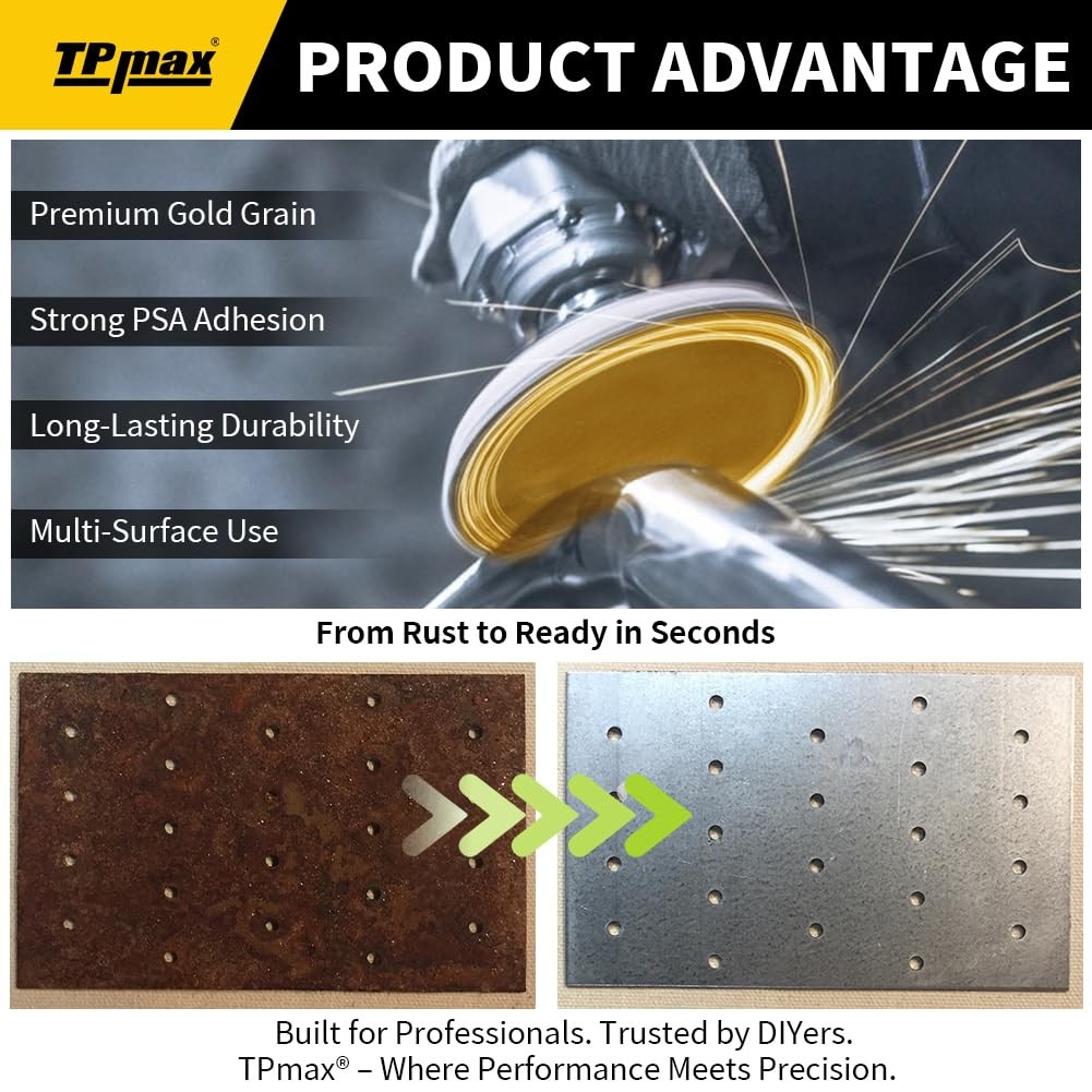TPmax 6-Inch 60-Grit Gold PSA Sanding Discs, 30 Pack – Pro-Grade 6-Inch,