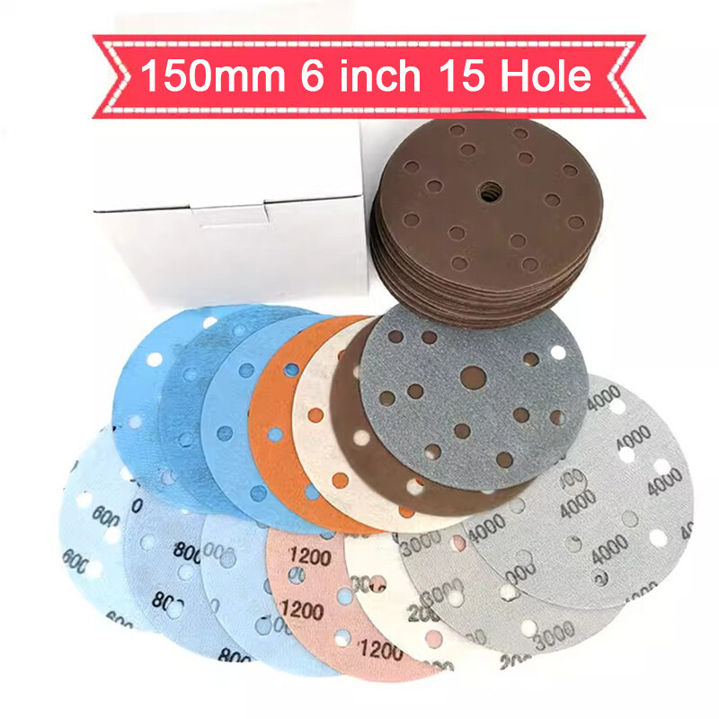 6″ 150mm 15Hole Wet&Dry Sanding Disc 600-5000Grit Sandpaper Film Hook&Loop Pads