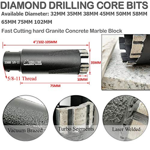 Diamond Drill Core Bits Set Diameter with 5/8-Inch-11 Thread 20 25 35 45 65mm