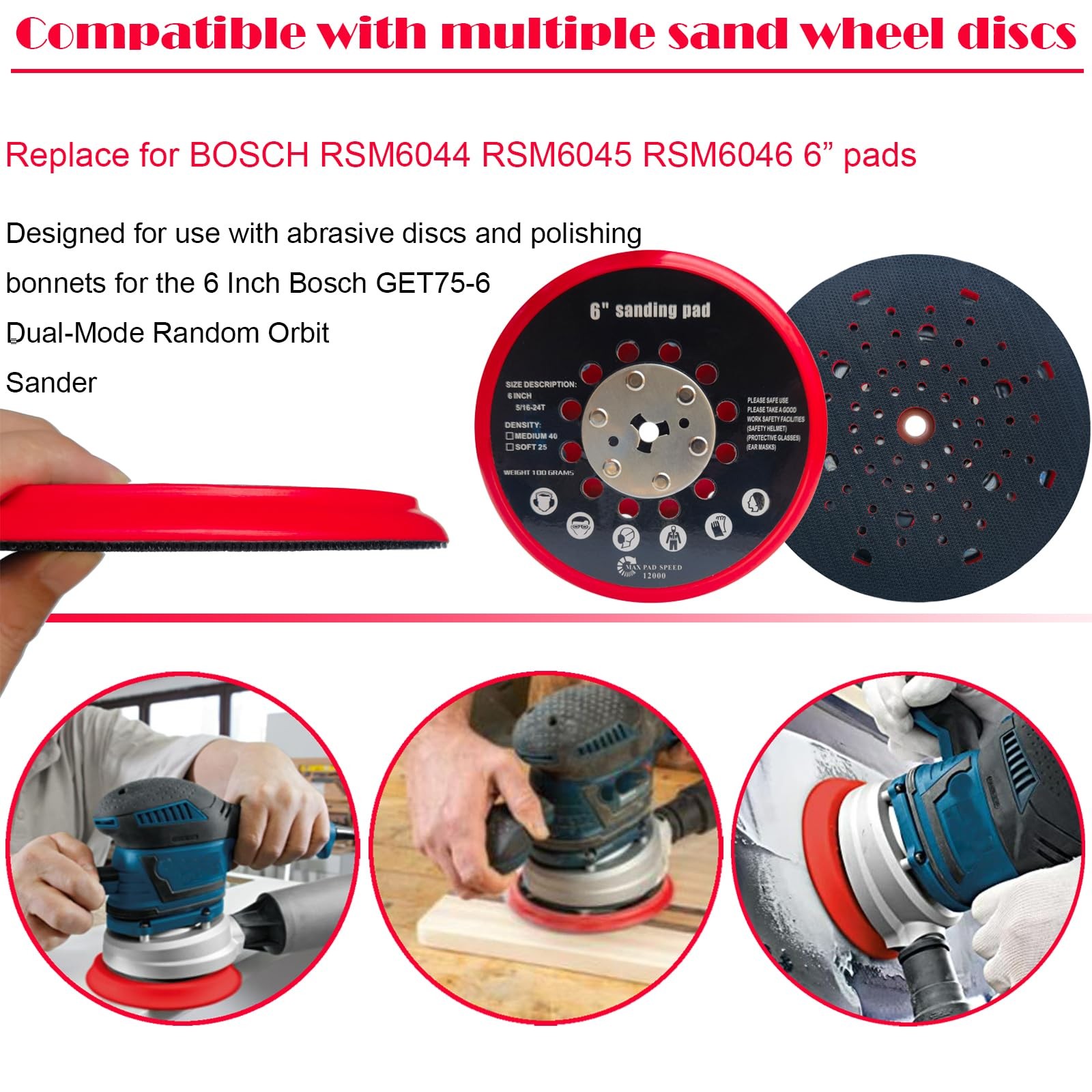 6 Inch Replacement Sander Pad for Bosch GET75-6N Sander – 6″ Hook and Loop Sa…