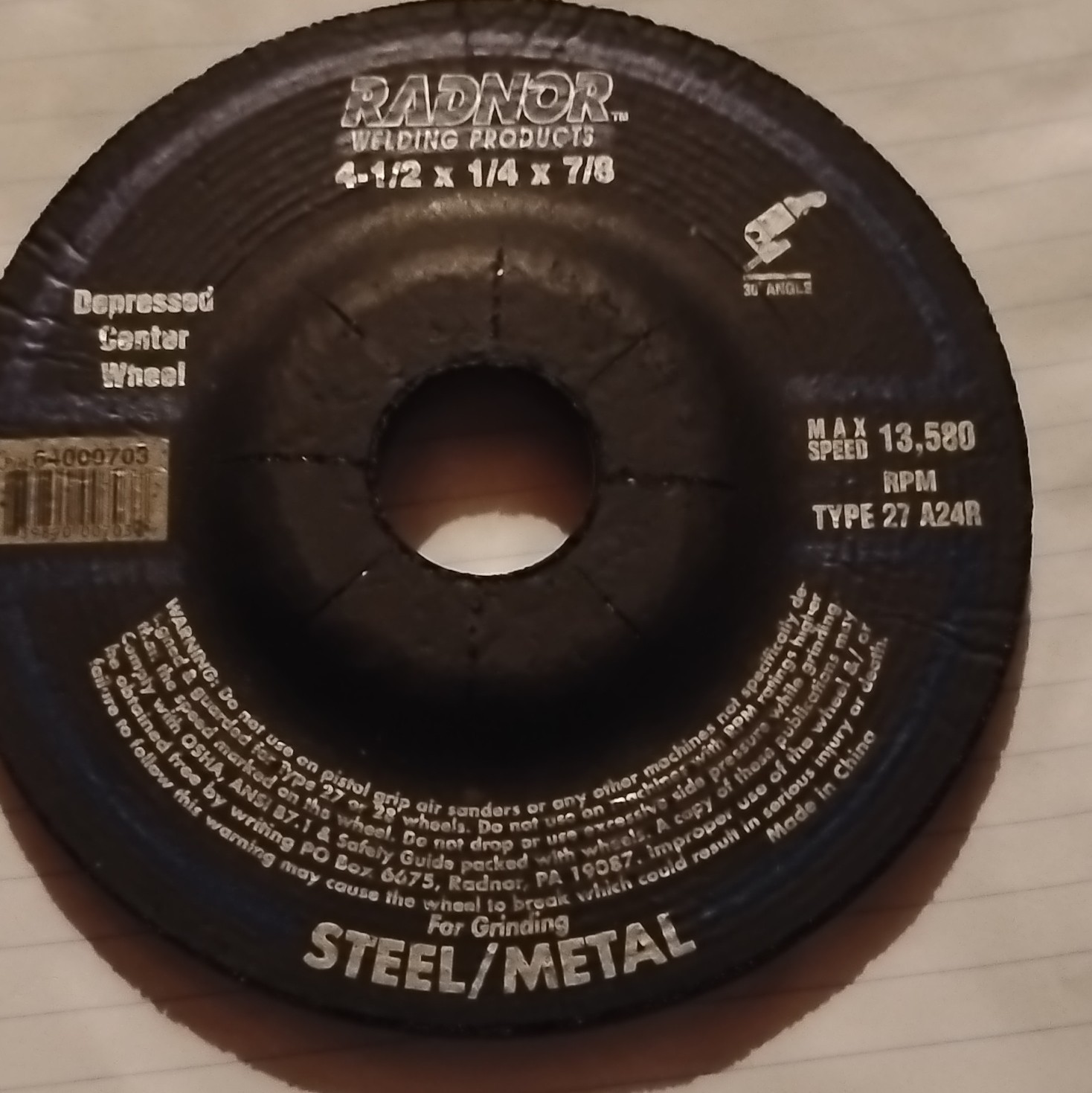 10 Boxes of 20 Radnor Welding Dep Center.. Wheel 4 1/2″ x 1/4″ x 7/8″ 64000703