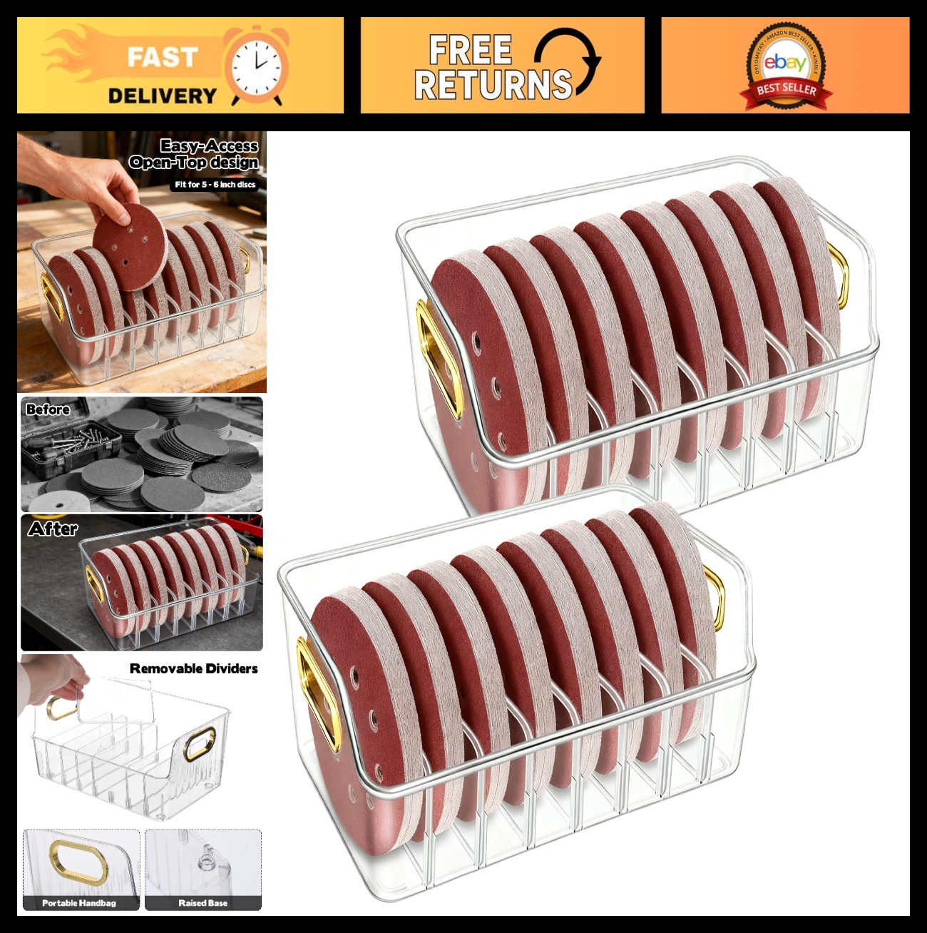 5″ Sanding Discs Storage Bins – 8 Slot Organizer for Sandpaper, Woodworking Tool