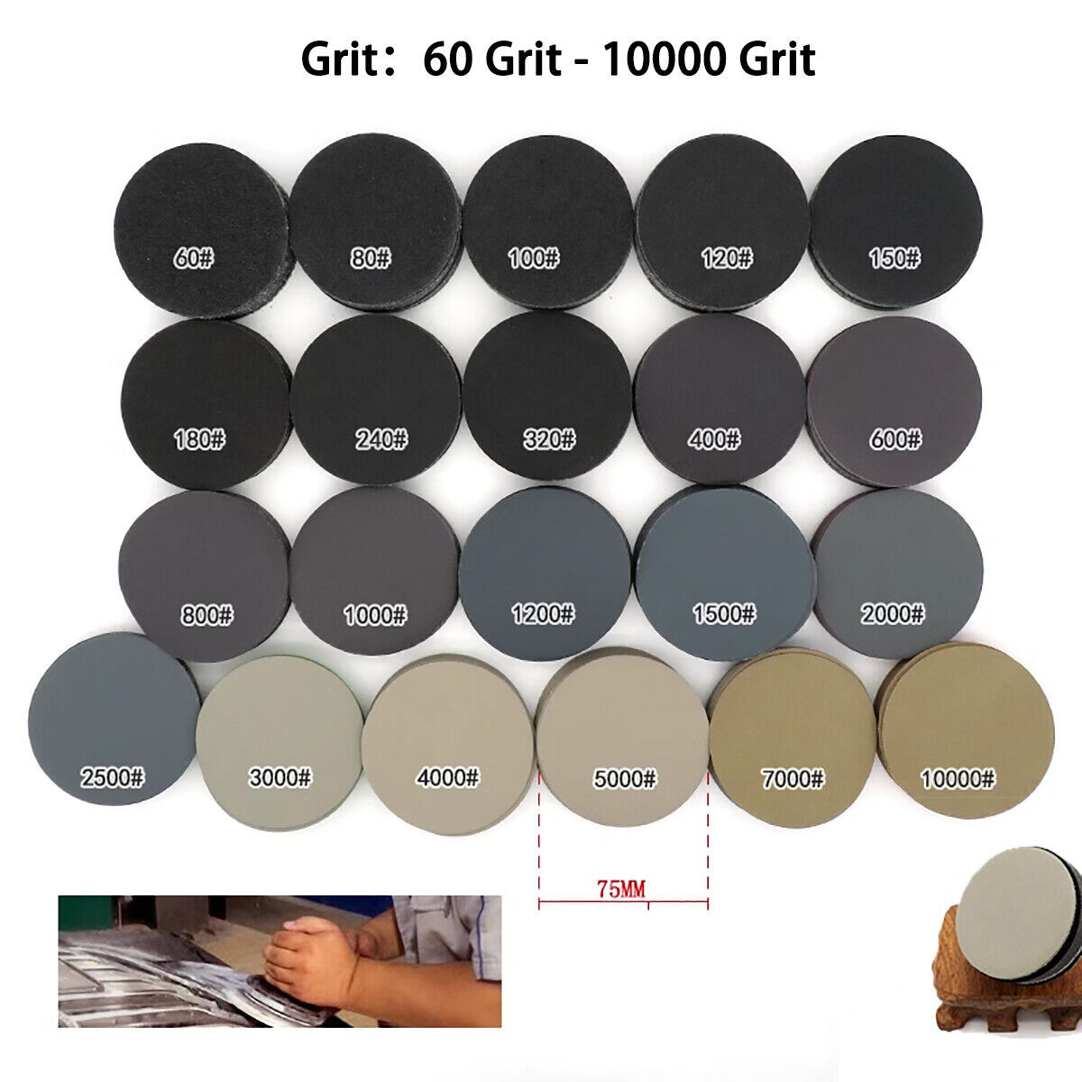 Hook Loop Sanding Discs 60 – 10000 Grit Wet Dry Sandpaper，Burnishing 3 inch（75mm