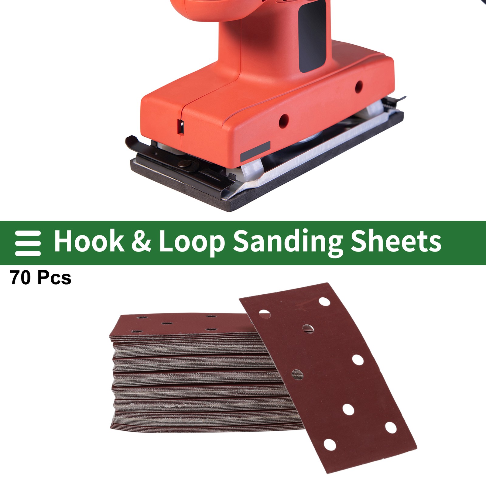 70 Pcs Sandpaper 8 Hole 1000 Grit 180x95mm Aluminum Oxide Red