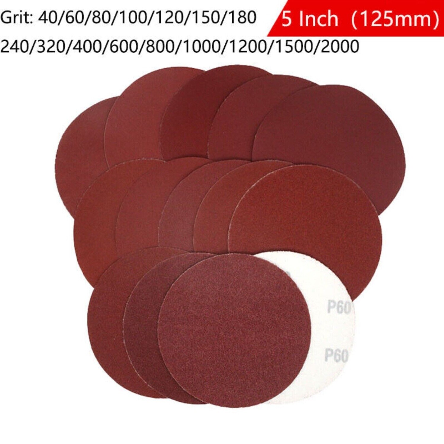 125mm – 5″ 5 inch Sanding Discs Hook & Loop 40 – 2000 grit Sander Pads Sandpaper