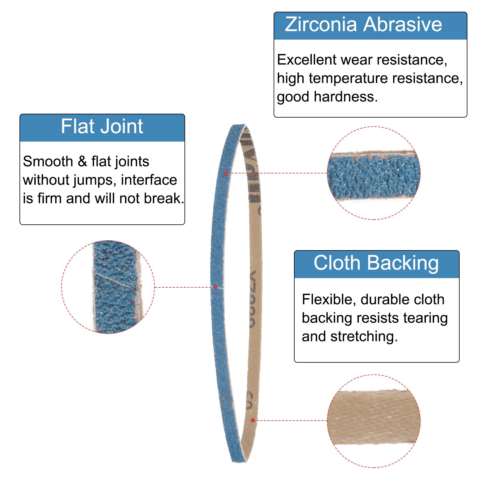 10pcs 3/8 x 21 Inch 60 Grit Zirconia Sanding Belts Blue