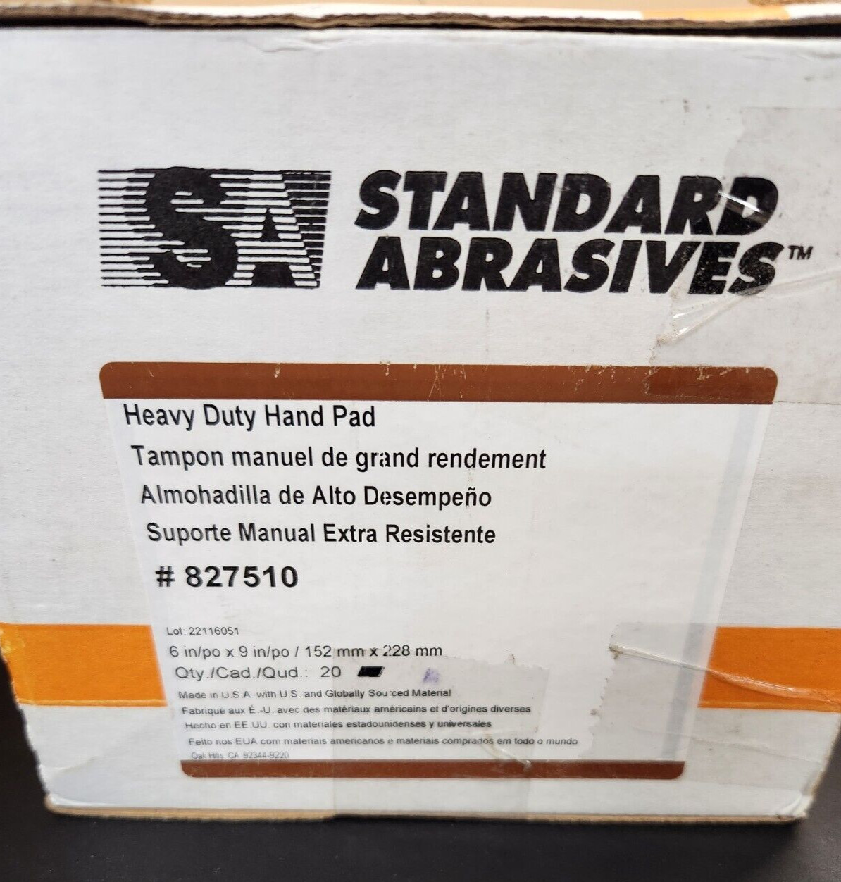 Standard Abrasives Heavy Duty Hand Pad 827510 6 x 9 20 ea/Case