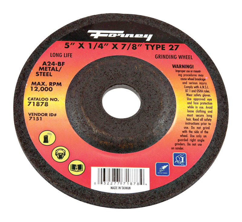 Forney 71878 Aluminum Oxide 12,000 rpm 5 Dia. in. Grinding Wheel 1/4 in. Thick