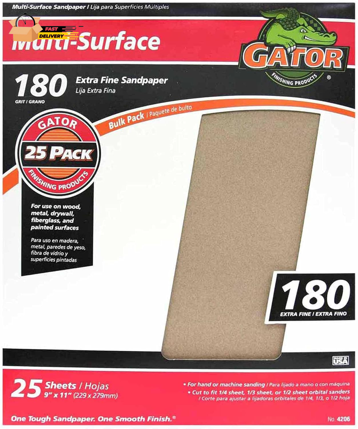 9″ X 11″ Multi-Surface Sanding Sheets, 180 Grit, 25 Pack
