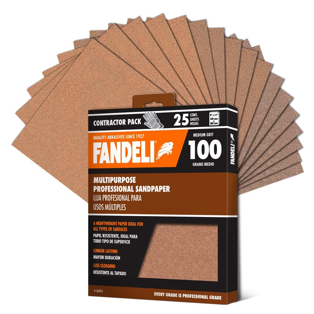 Fandeli | Multi-Purpose Sandpaper | 100 Grit | 25 Sheets of 9” x 11” | Ideal f