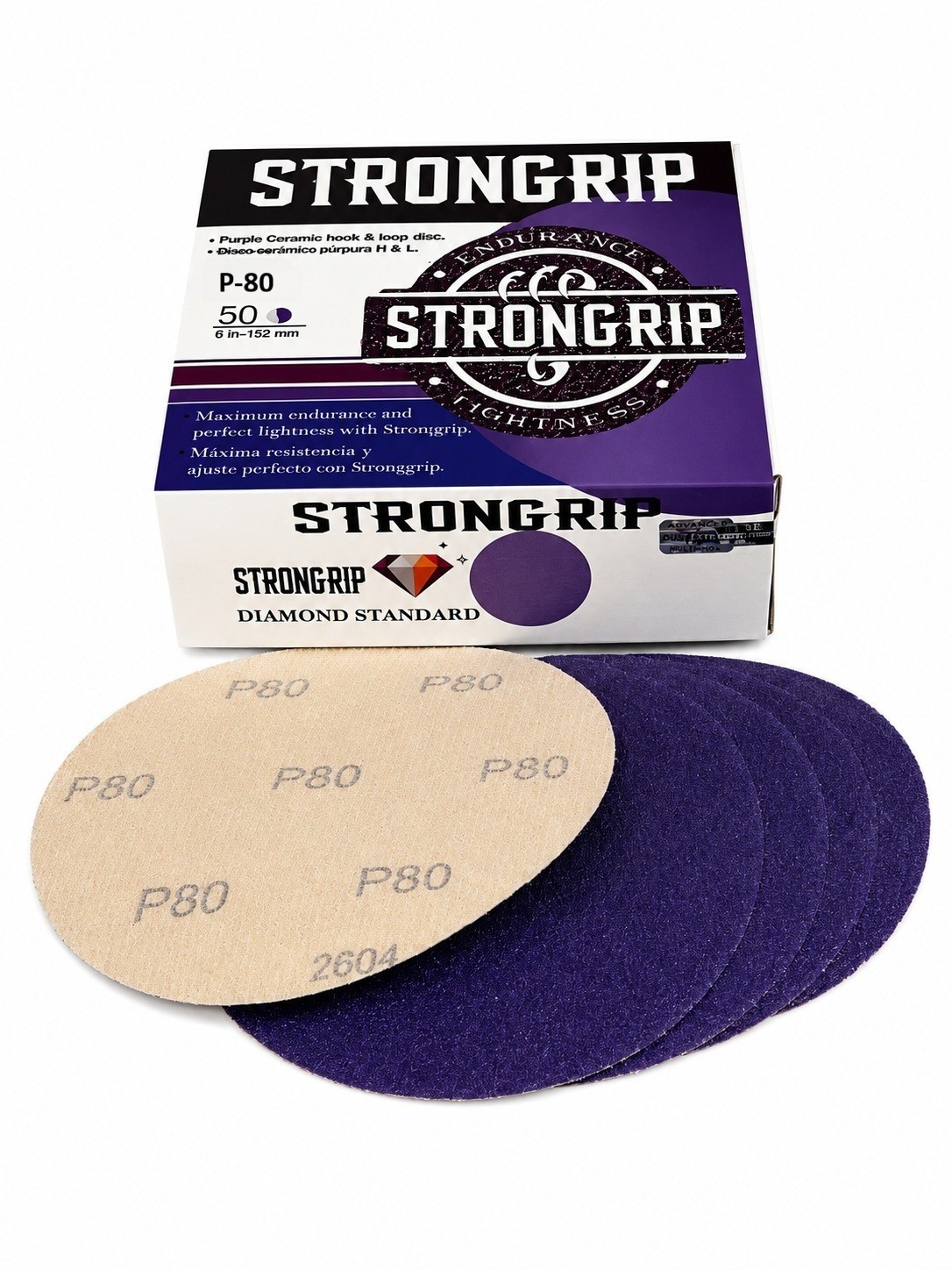 STRONGRIP 6″ Purple Ceramic Paper Sanding Discs Hook & Loop 50 Pack Select Grit