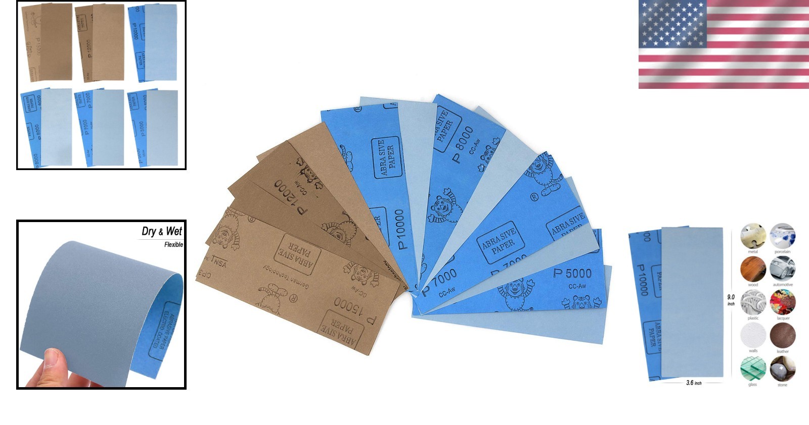 18 Sheets Wet or Dry Sandpaper Set, 9×3.6 Inch, 5000-15000 Grit Precision Pads
