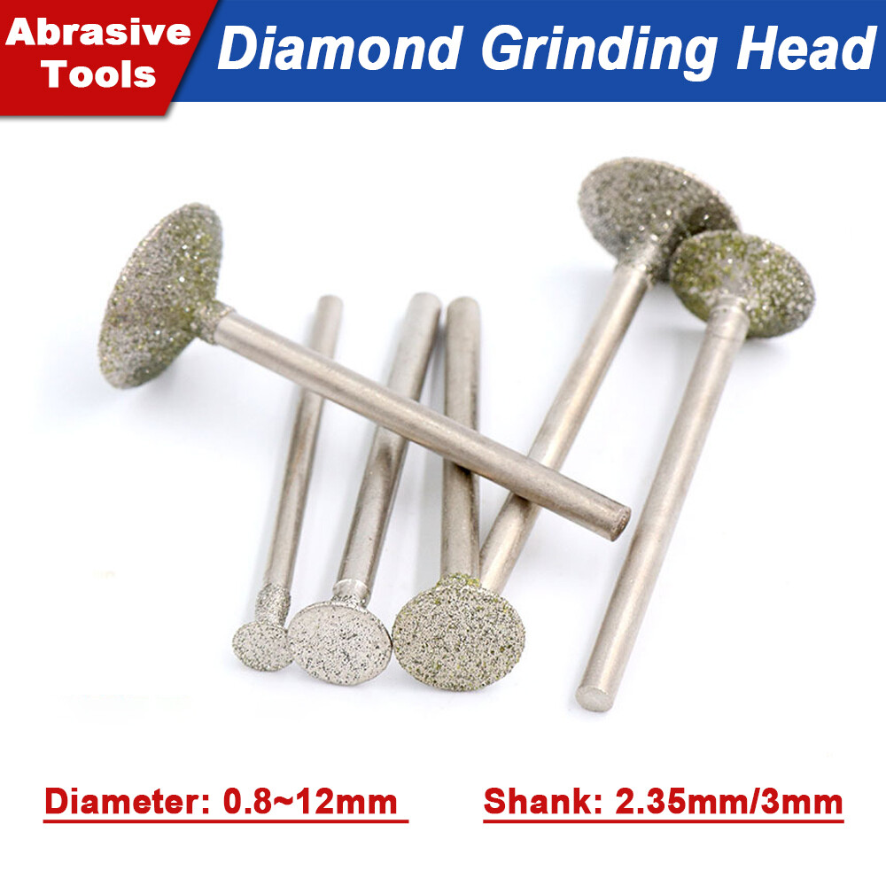 0.8mm-12mm Diamond Burr Concave Grinding Head Bit 2.35/3mm Shank For Rotary Tool
