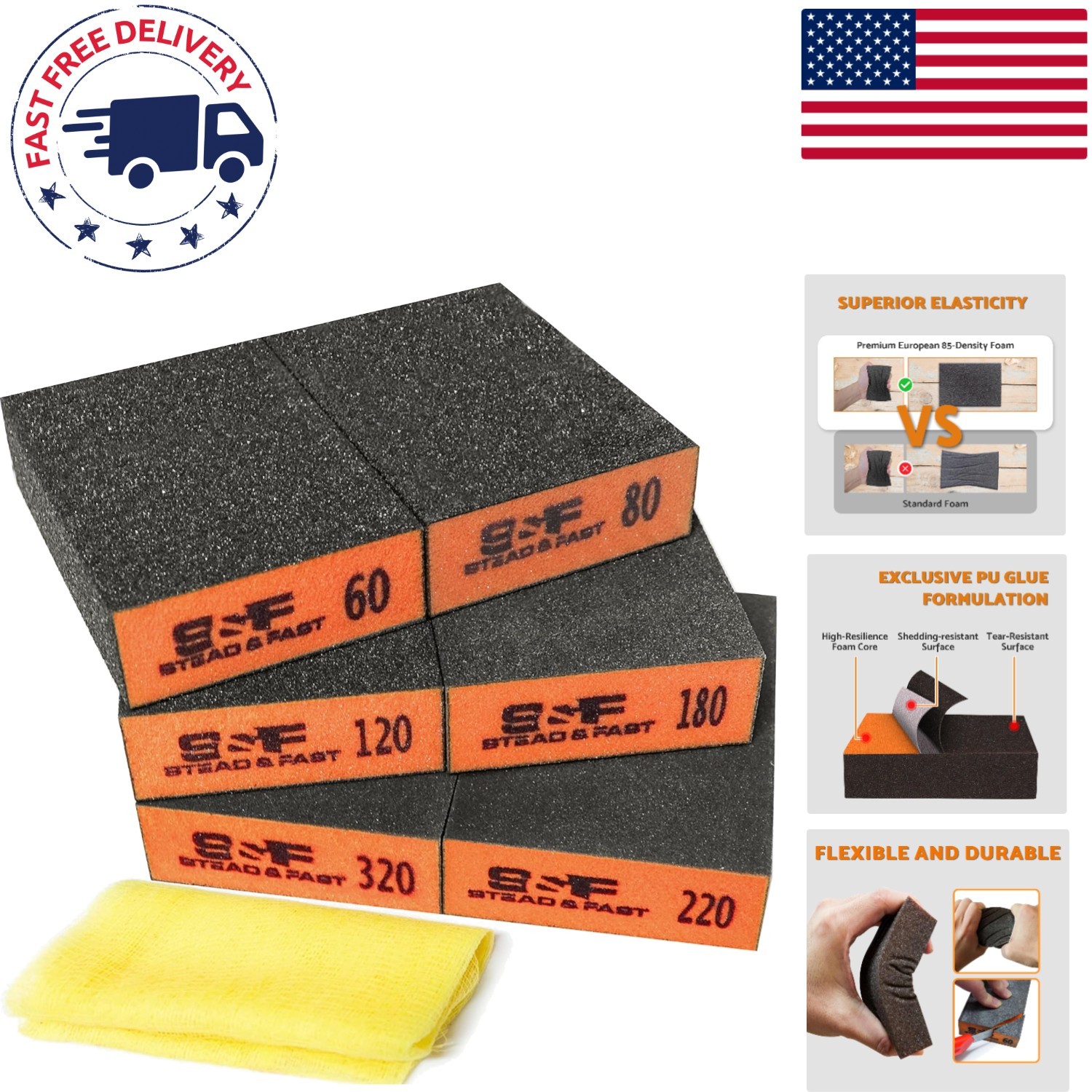 Wet and Dry Sanding Sponges – 60 to 320 Grit with Tack Cloth Included