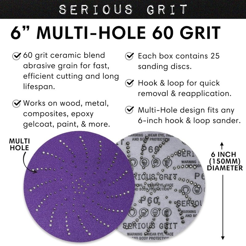 Ceramic Sanding Discs 6 Inch Multi-Hole Dust-Free Backing Extra Fine Grit 40-800