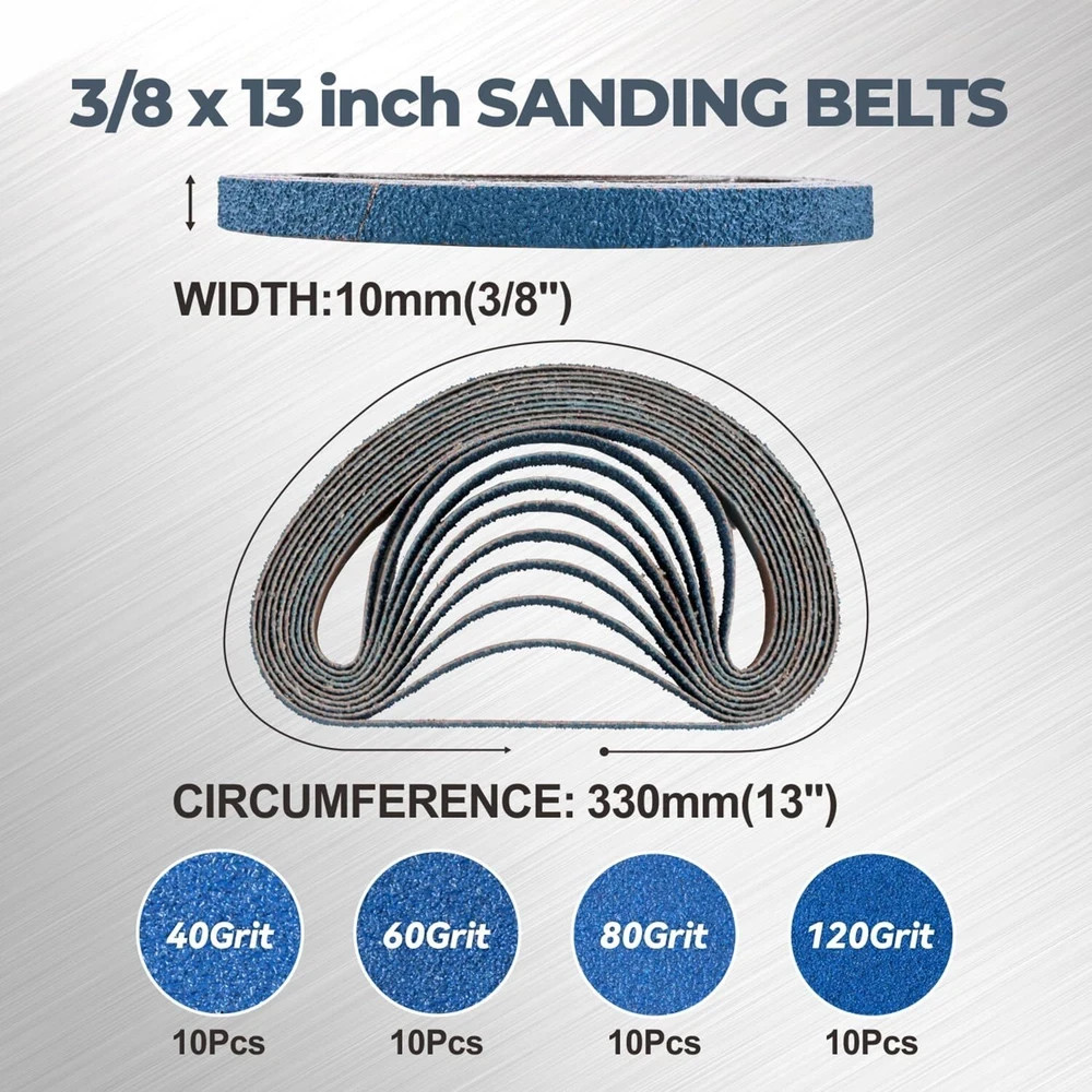3/8 x 13 Inch Zirconia Sanding Belts, 40Pcs 10 Each of 40/60/80/120 Assorted Gri