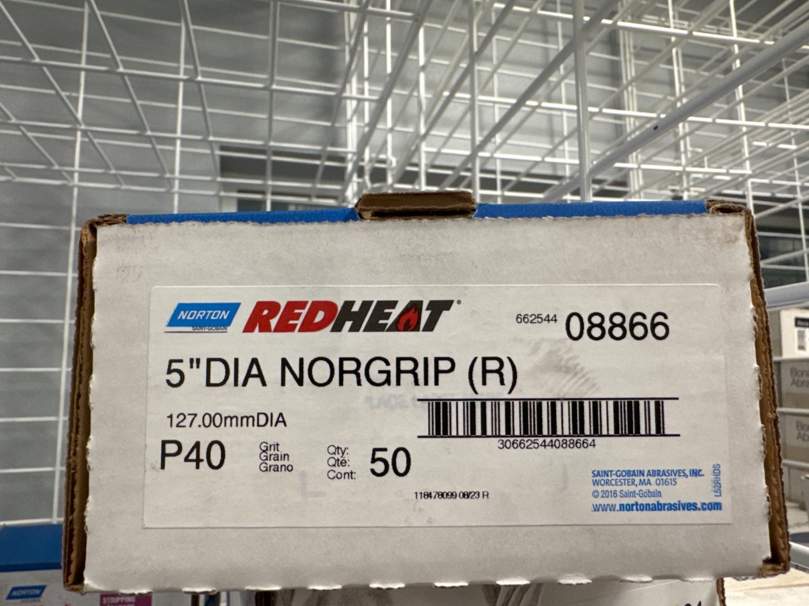 NORTON RED HEAT 5″ DIA NORGRIP SANDING DISC GRIT P40- 50 IN BOX
