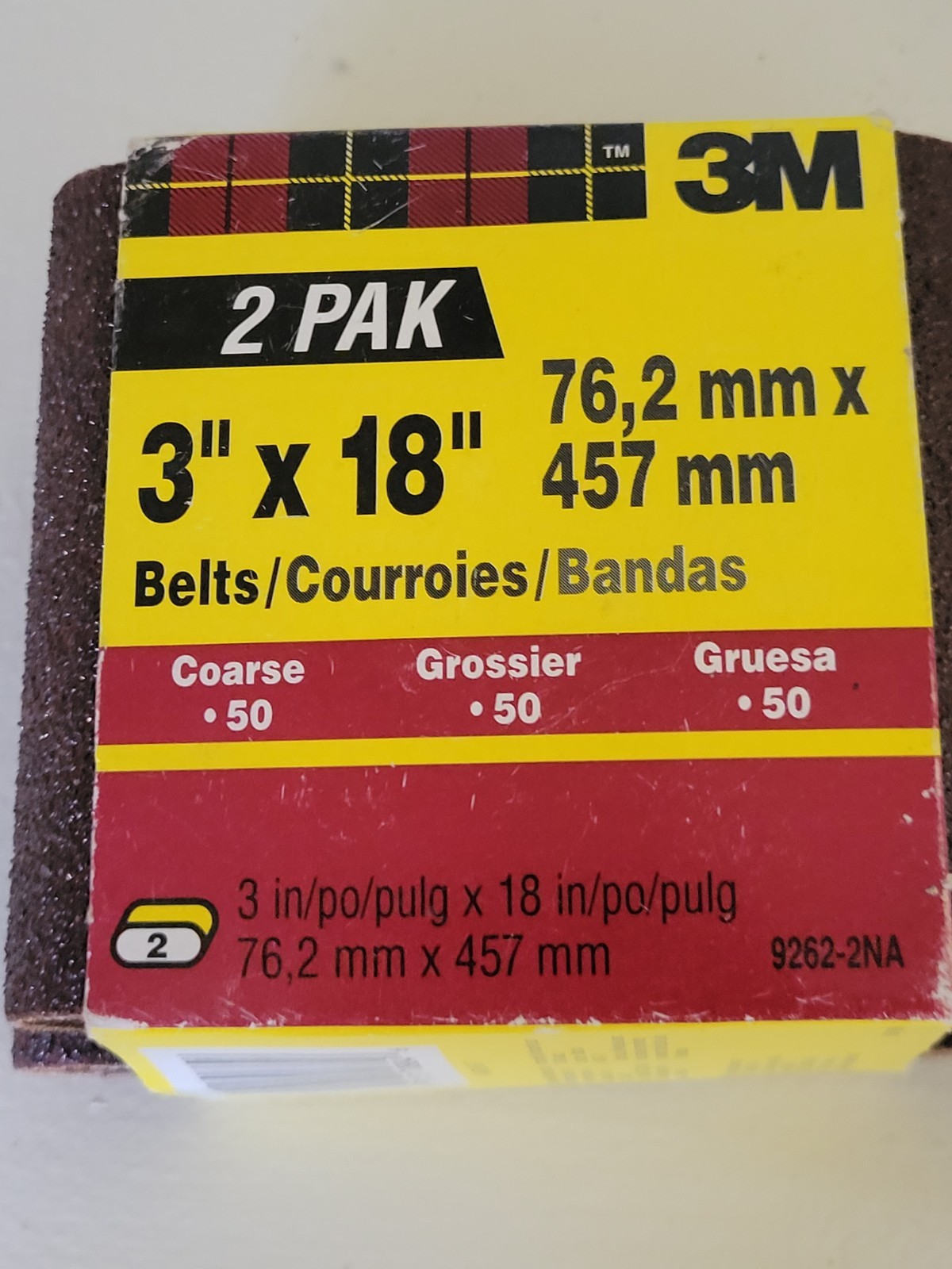 3×2 pack 3M 9262-2NA 3×18 Sanding Belts 50 Grit Coarse Aluminum Oxide, 2 Pack